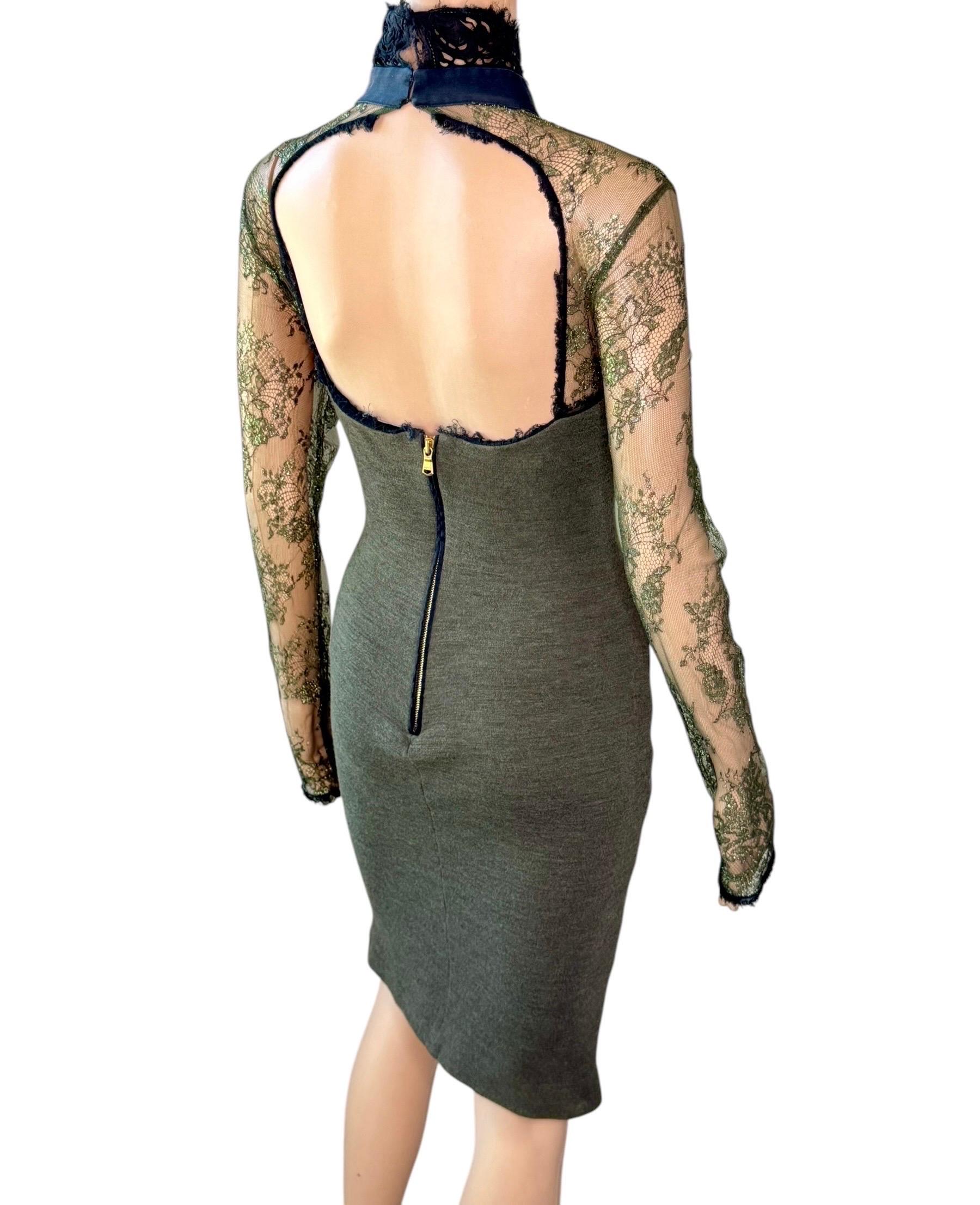 Women's or Men's Emilio Pucci F/W 2011 Runway Cutout Back Sheer Lace Collar Tie Dress For Sale