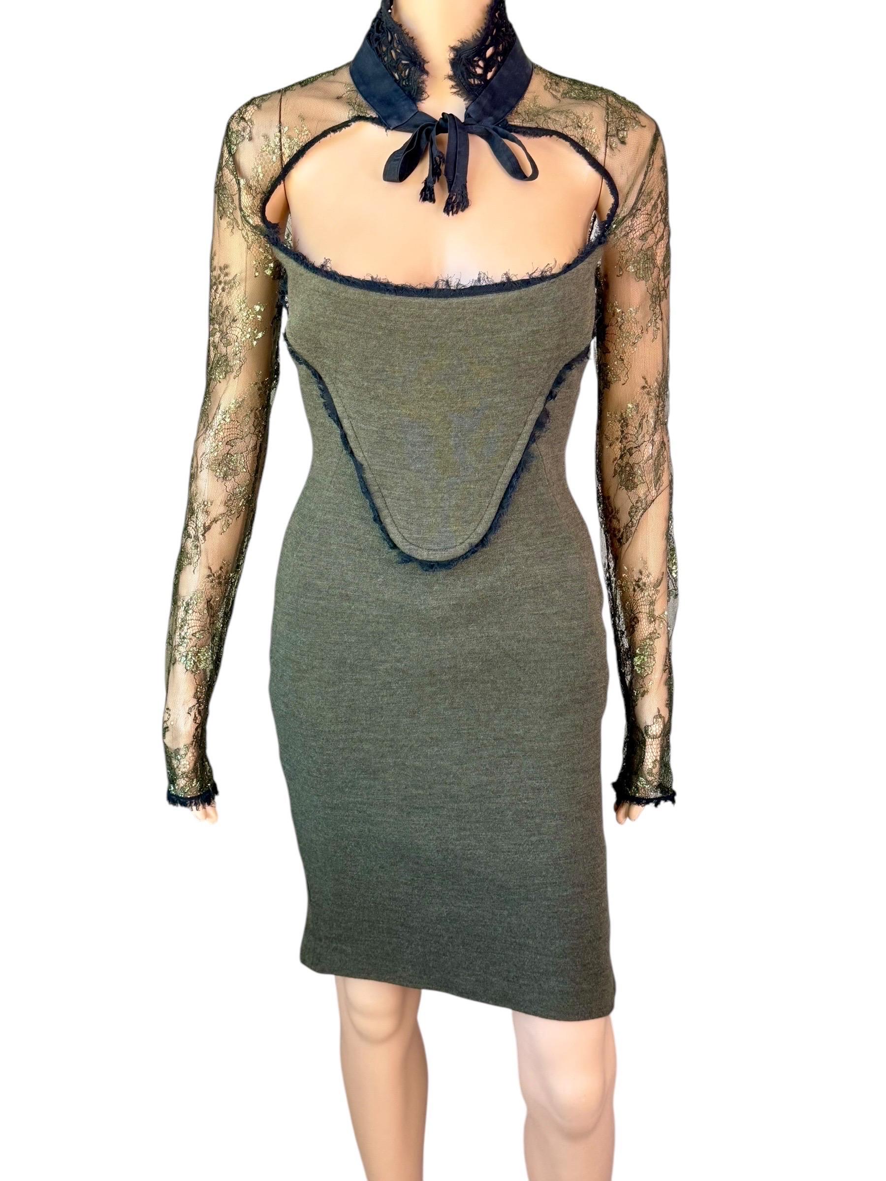 Emilio Pucci F/W 2011 Runway Cutout Back Sheer Lace Collar Tie Dress For Sale 2