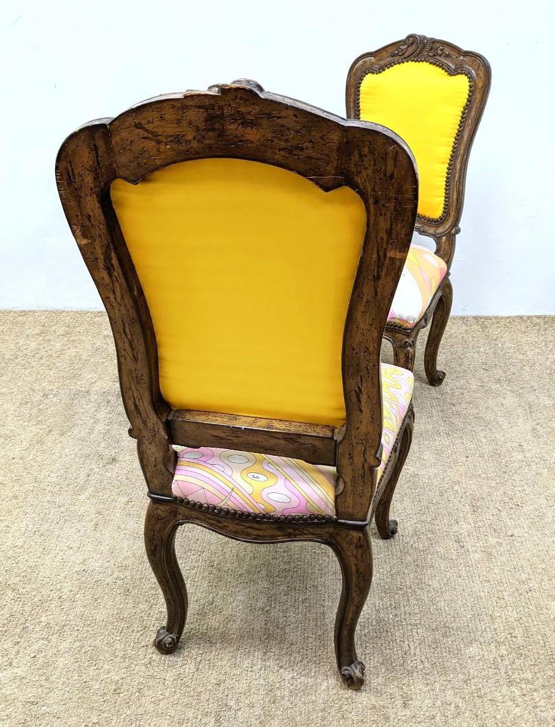 French Emilio Pucci Fabric Queen Anne Side Chairs For Sale