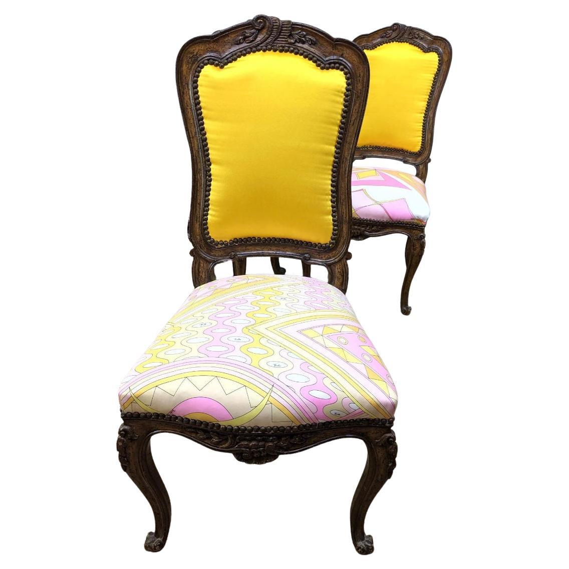 Emilio Pucci Fabric Queen Anne Side Chairs For Sale