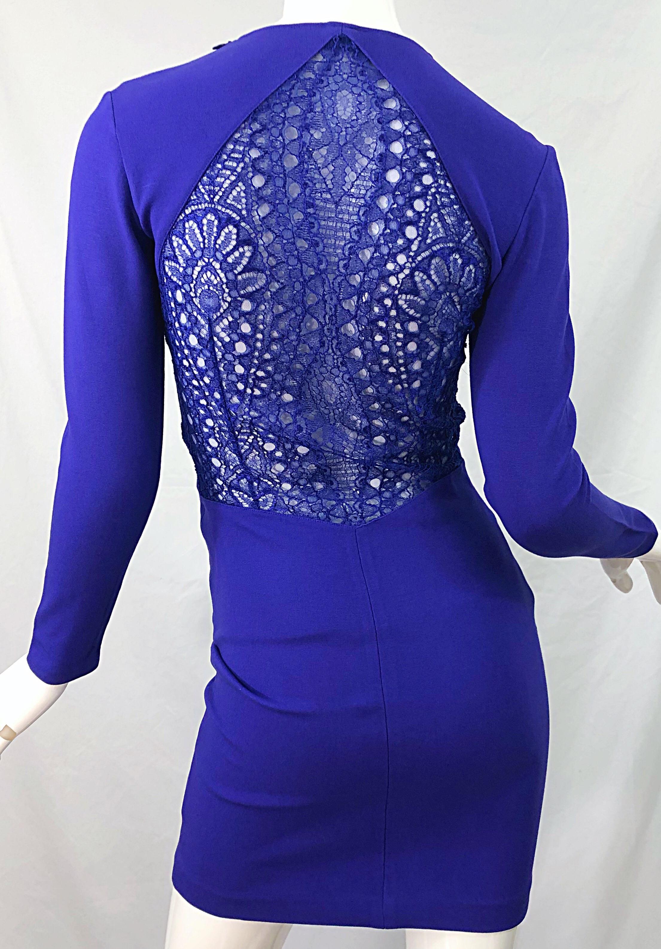 Emilio Pucci Fall 2012 Purple Rayon Lace Cut Out Long Sleeve Bodycon Dress For Sale 4