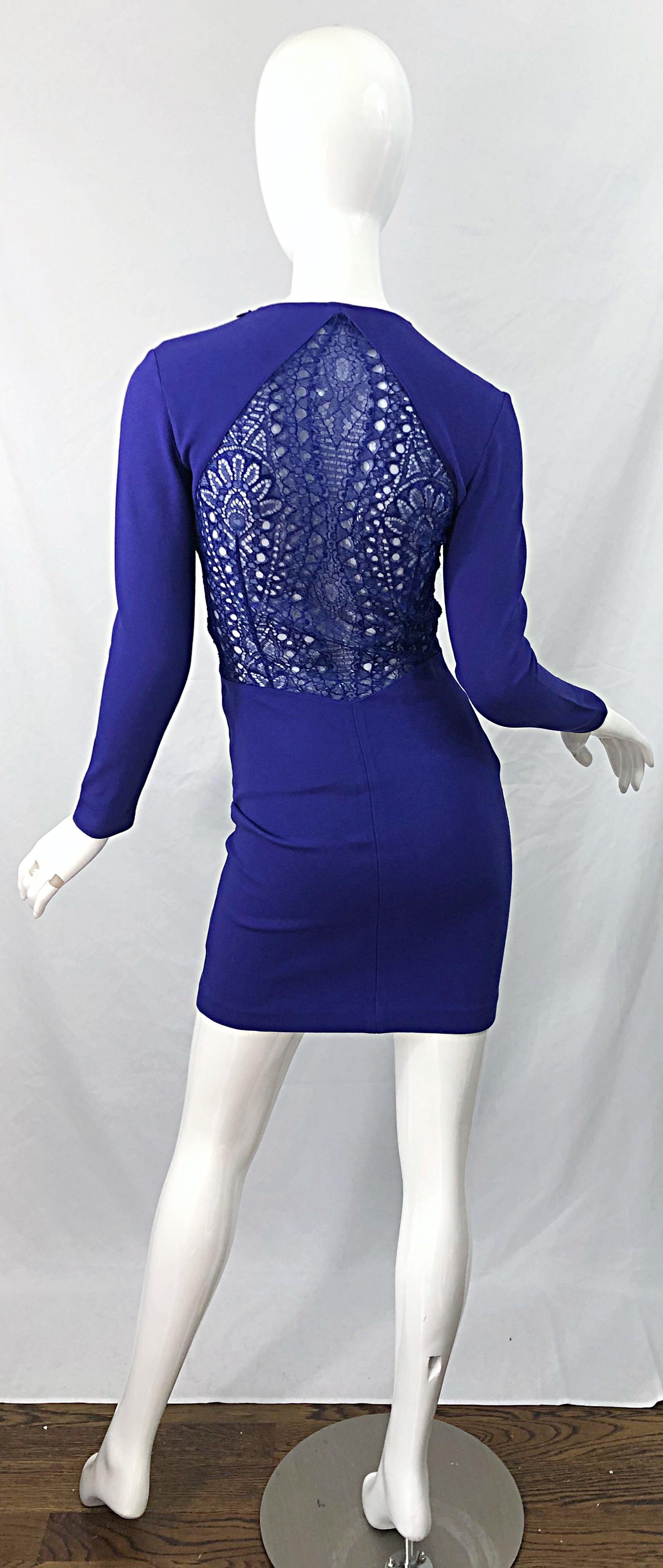 Emilio Pucci Fall 2012 Purple Rayon Lace Cut Out Long Sleeve Bodycon Dress For Sale 1
