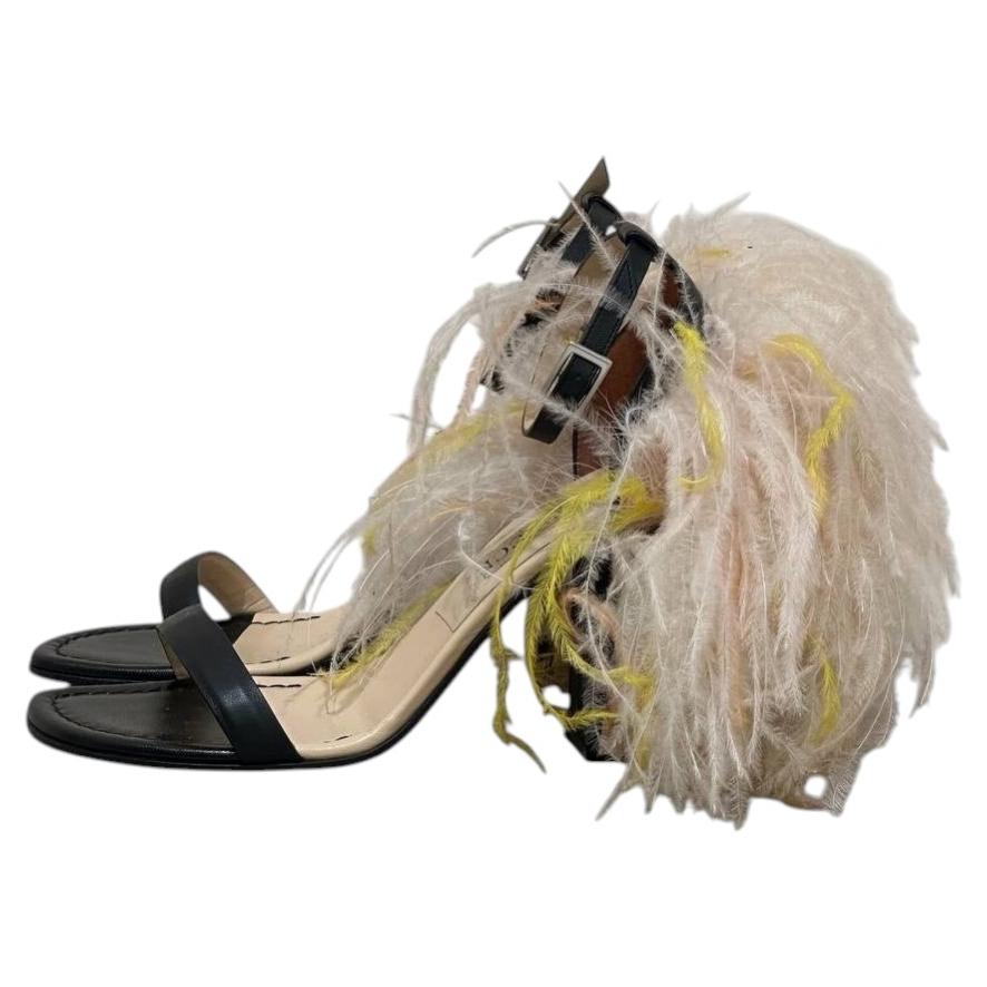 Emilio Pucci Feathered Strap High Block Heel Sandals sz. 39 For Sale