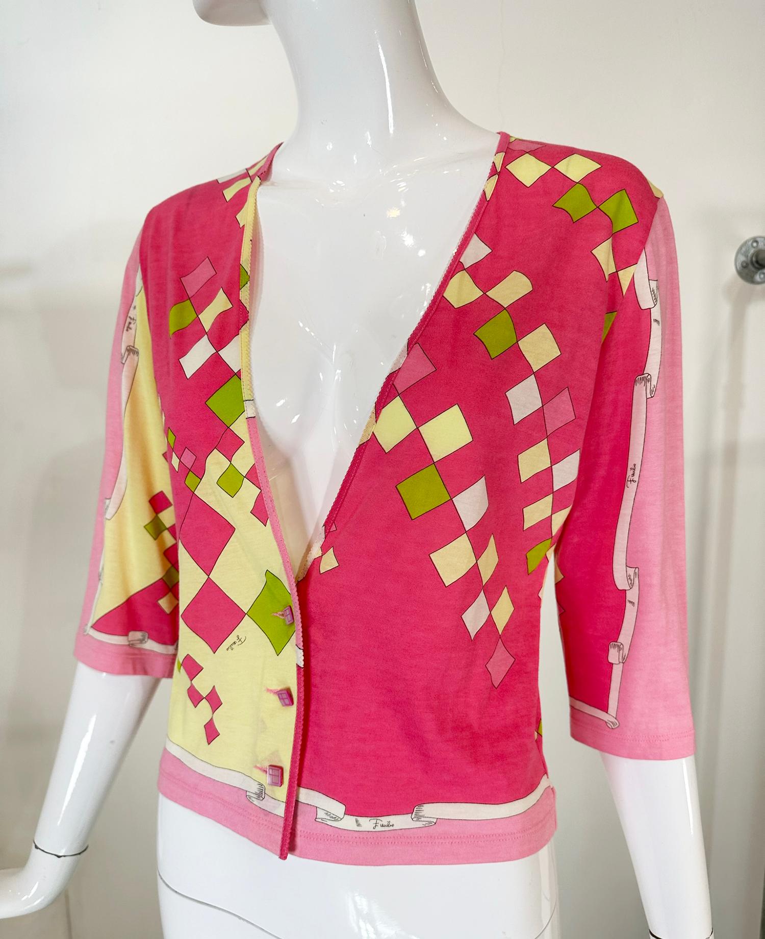 Emilio Pucci Fine Cotton & Silk Knit V Neck Button Front Cardigan Sweater 8 For Sale 5
