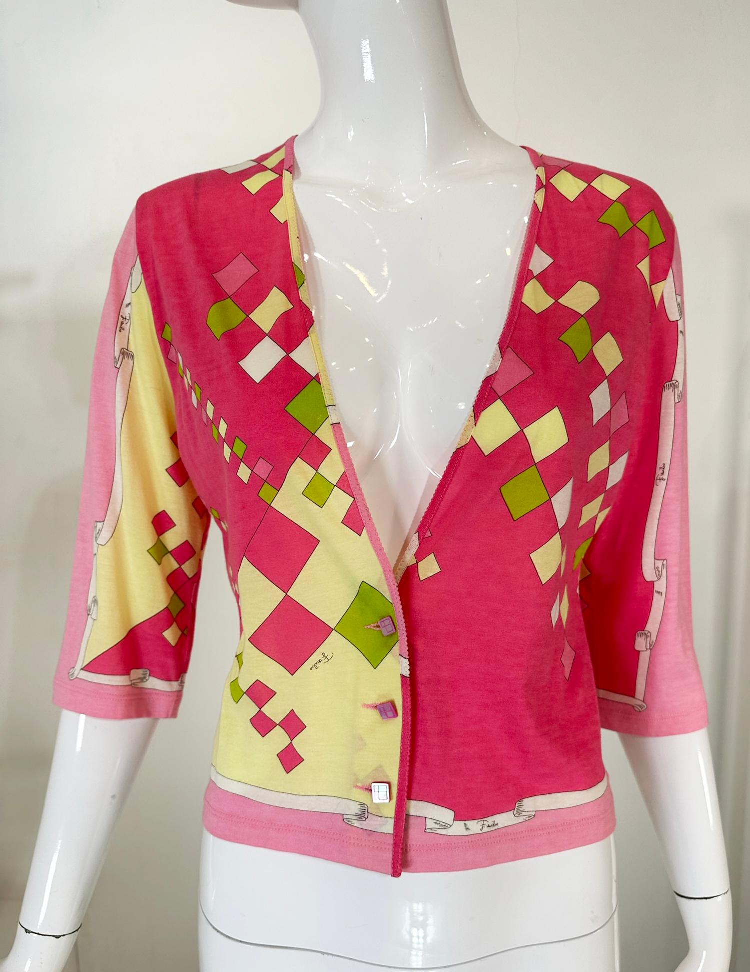 Emilio Pucci Fine Cotton & Silk Knit V Neck Button Front Cardigan Sweater 8 For Sale 6