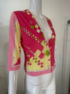 Emilio Pucci Fine Cotton & Silk Knit V Neck Button Front Cardigan Sweater 8