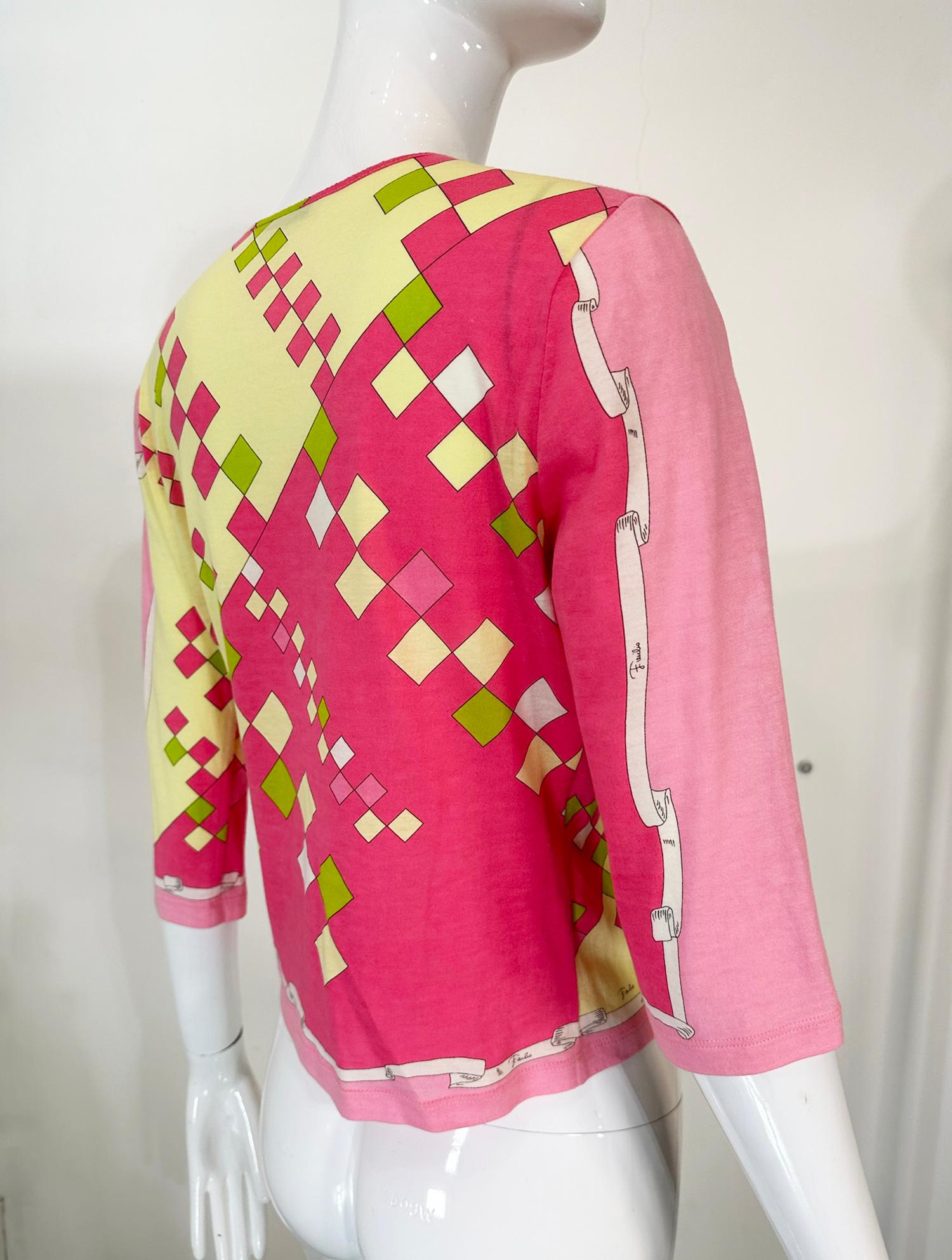 Women's Emilio Pucci Fine Cotton & Silk Knit V Neck Button Front Cardigan Sweater 8 For Sale