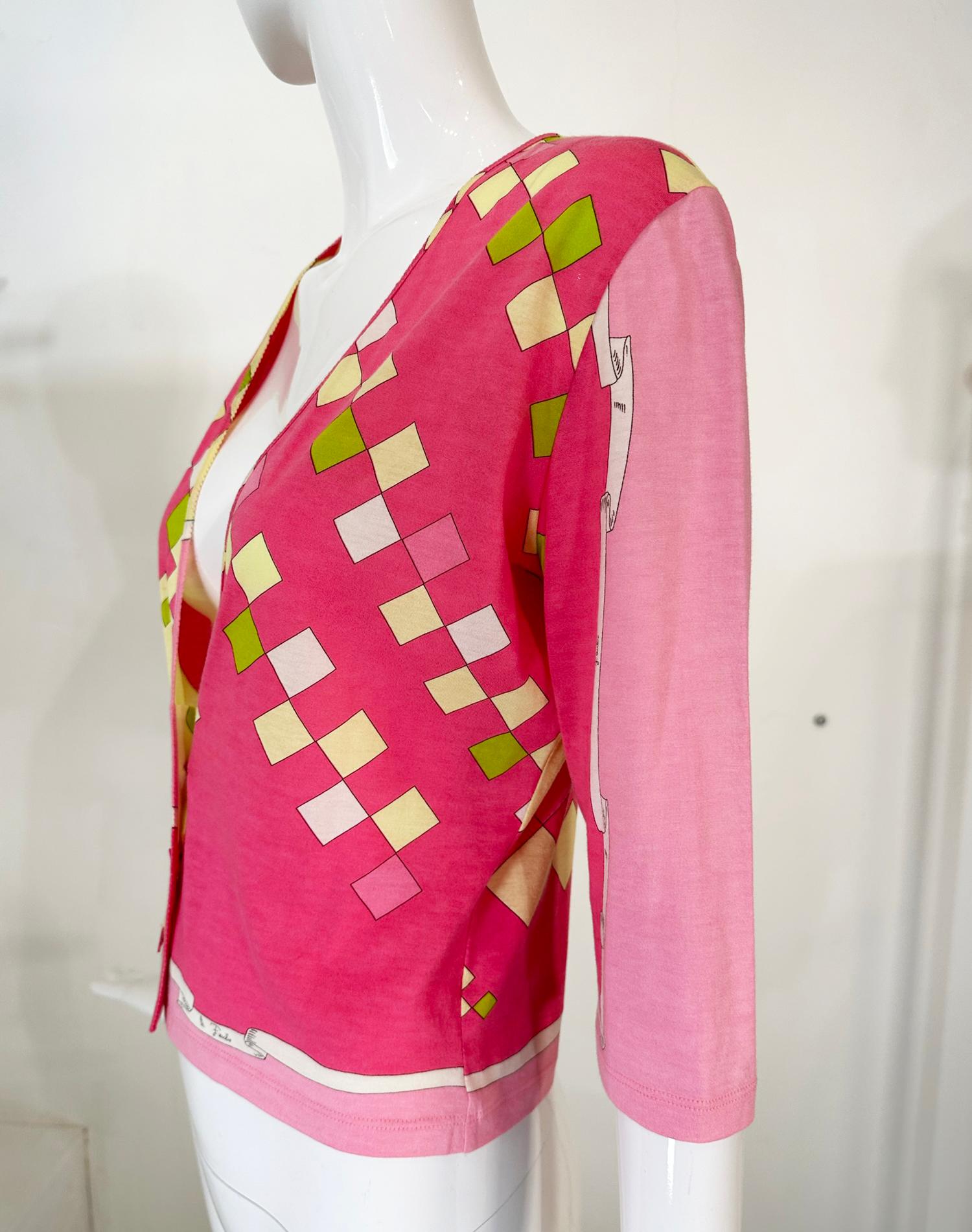 Emilio Pucci Fine Cotton & Silk Knit V Neck Button Front Cardigan Sweater 8 For Sale 3