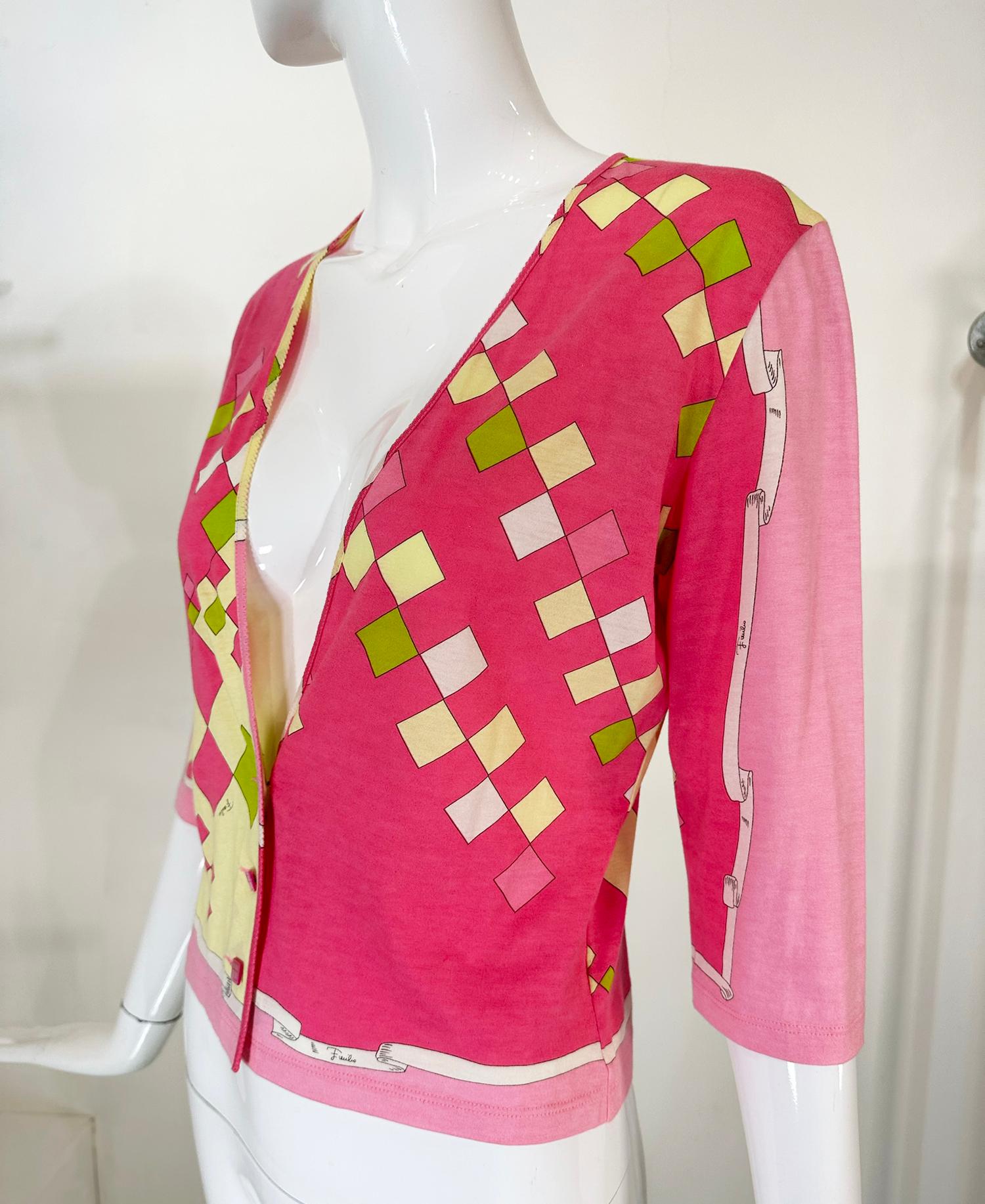 Emilio Pucci Fine Cotton & Silk Knit V Neck Button Front Cardigan Sweater 8 For Sale 4