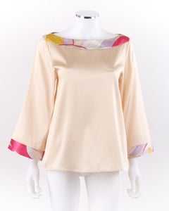 EMILIO PUCCI Firenze c.2000’s Champagne Silk Boatneck Bell Sleeve Blouse Top