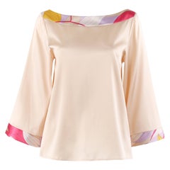 EMILIO PUCCI Firenze c.2000’s Champagne Silk Boatneck Bell Sleeve Blouse Top