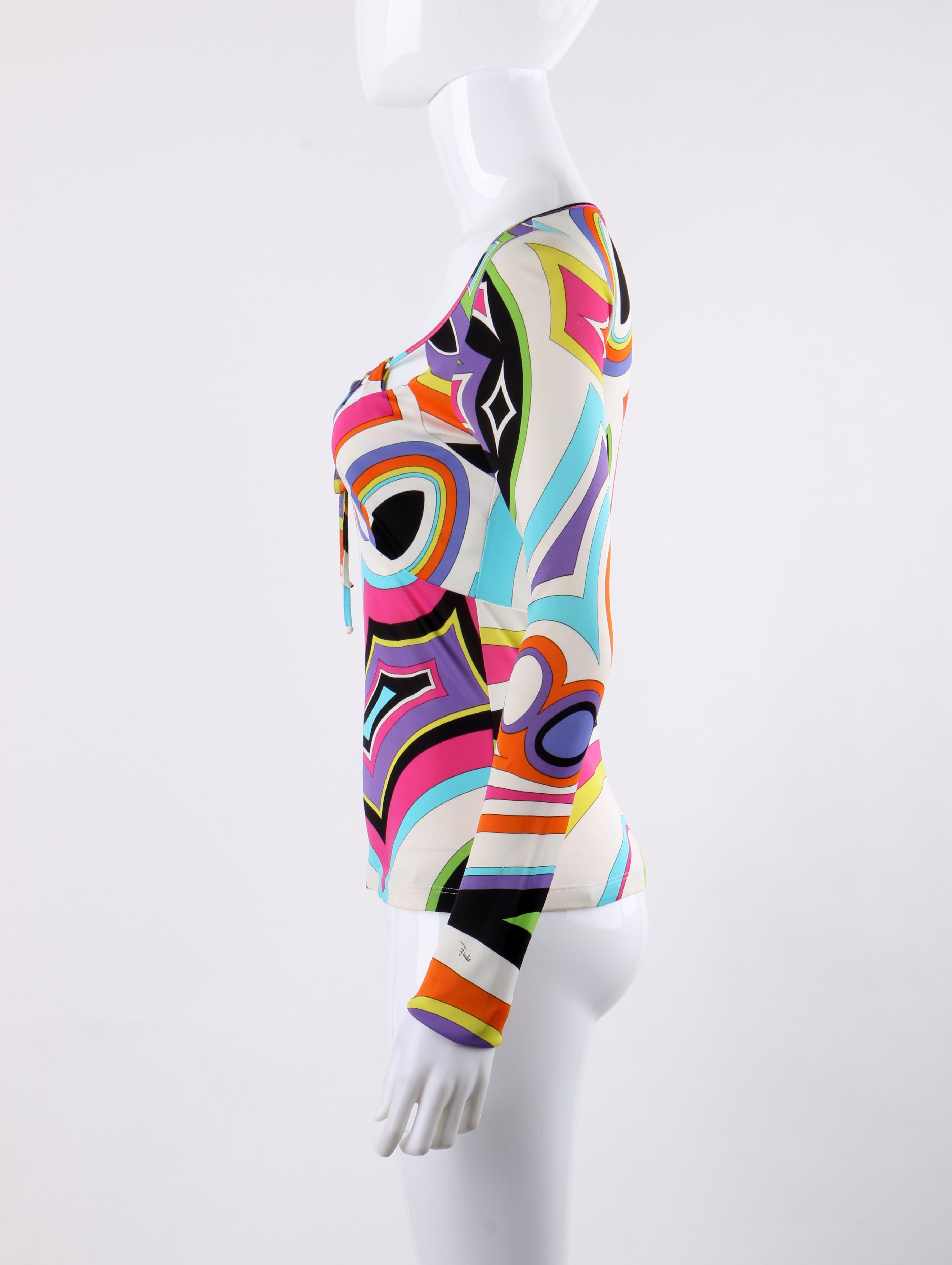 EMILIO PUCCI Firenze c.2005 S/S Kaleidoscopic Shirt Top Blouse Size 6 In Good Condition In Thiensville, WI