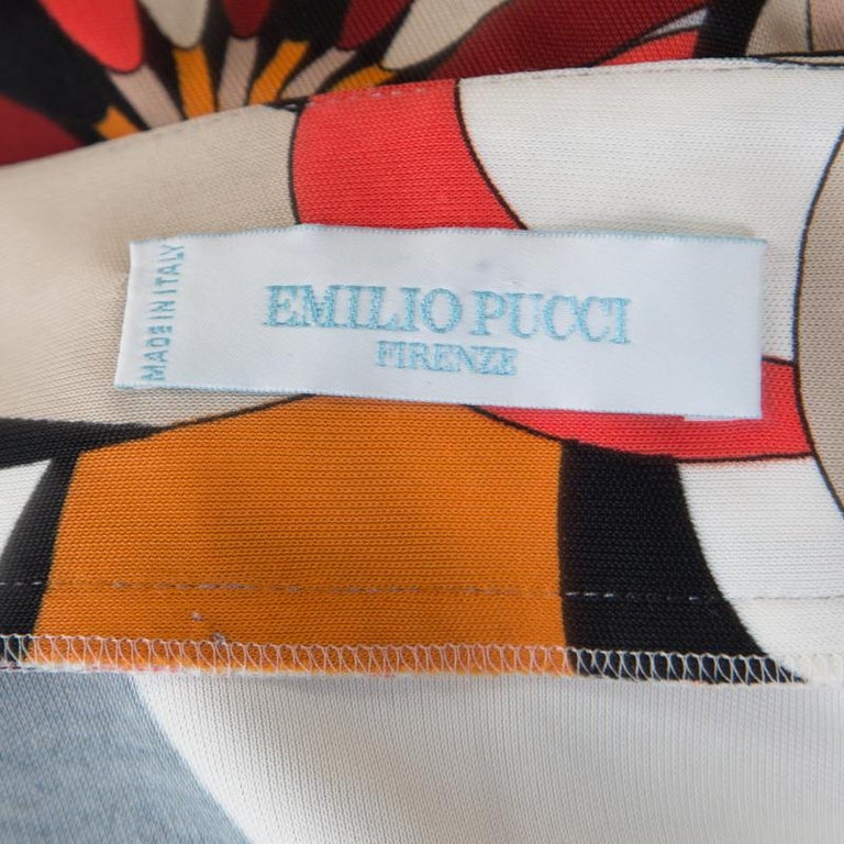 Emilio Pucci Firenze Multicolor Printed Jersey Plunge Neck Peplum Top M ...