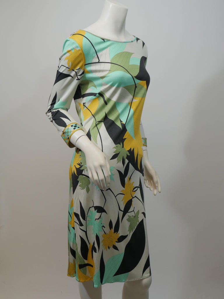 Emilio Pucci Firenze size 41 Green Blue Leaf Print Dress at 1stDibs ...