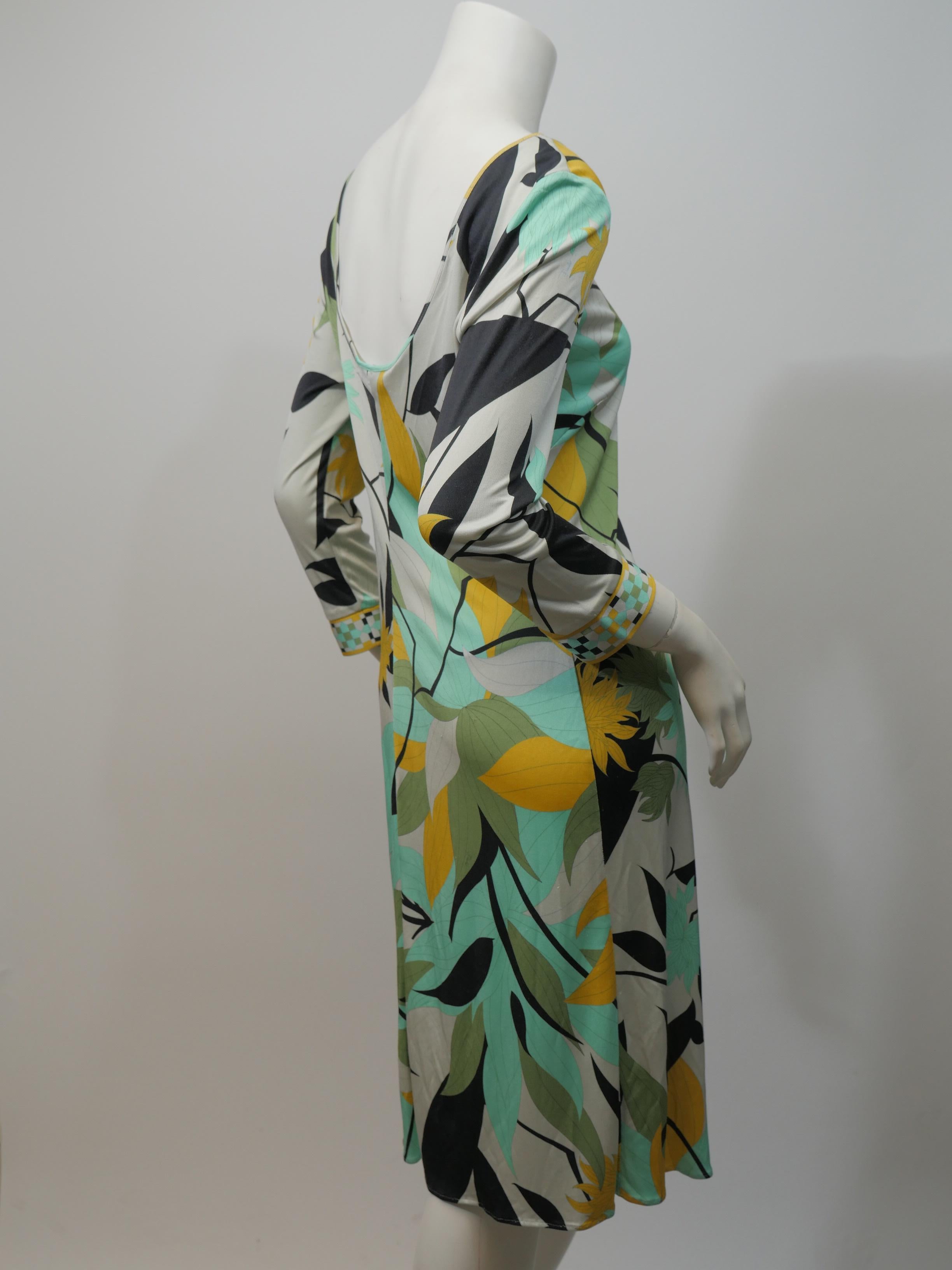 Gray Emilio Pucci Firenze size 41 Green Blue Leaf Print Dress