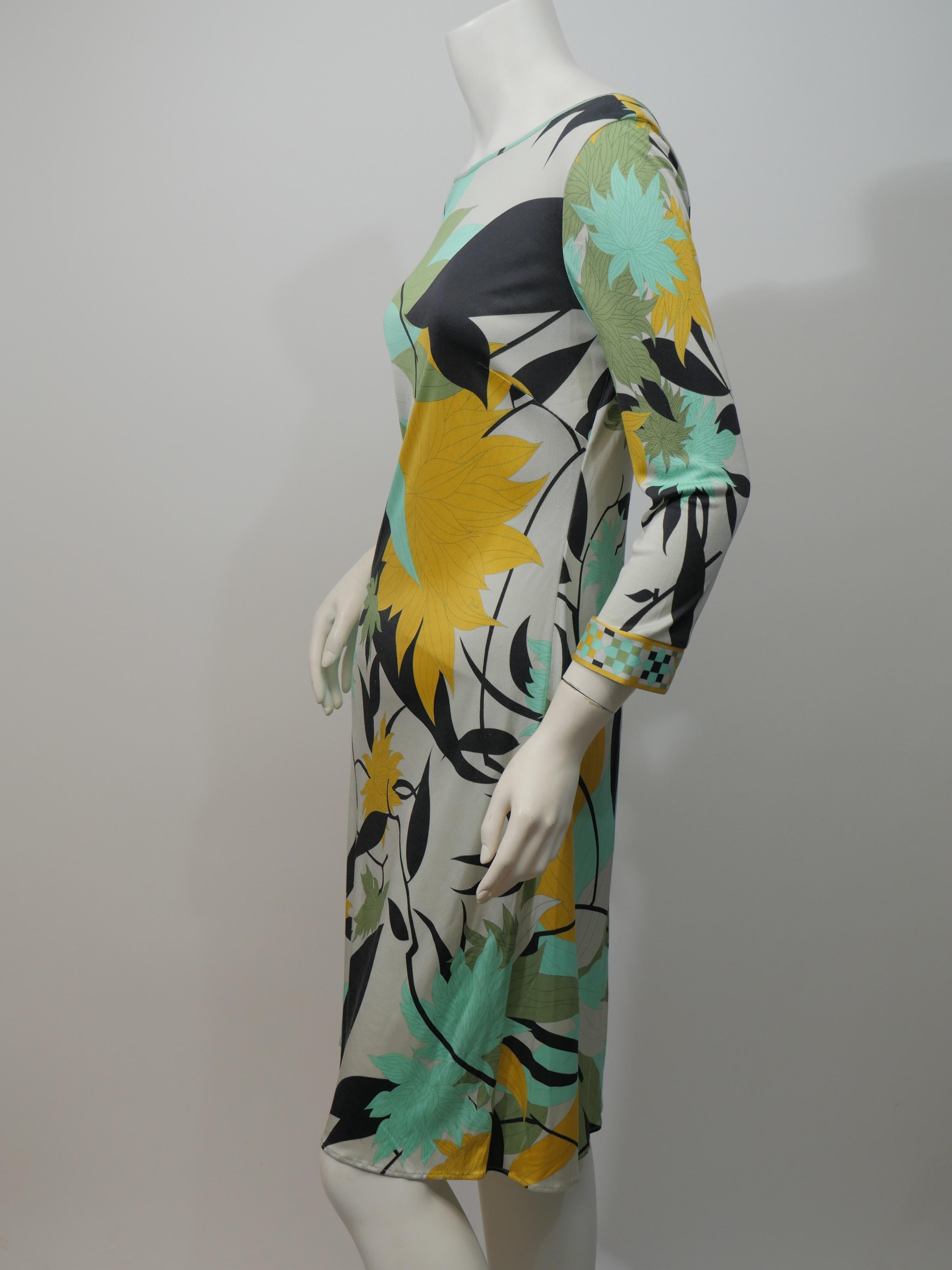 Emilio Pucci Firenze size 41 Green Blue Leaf Print Dress 1