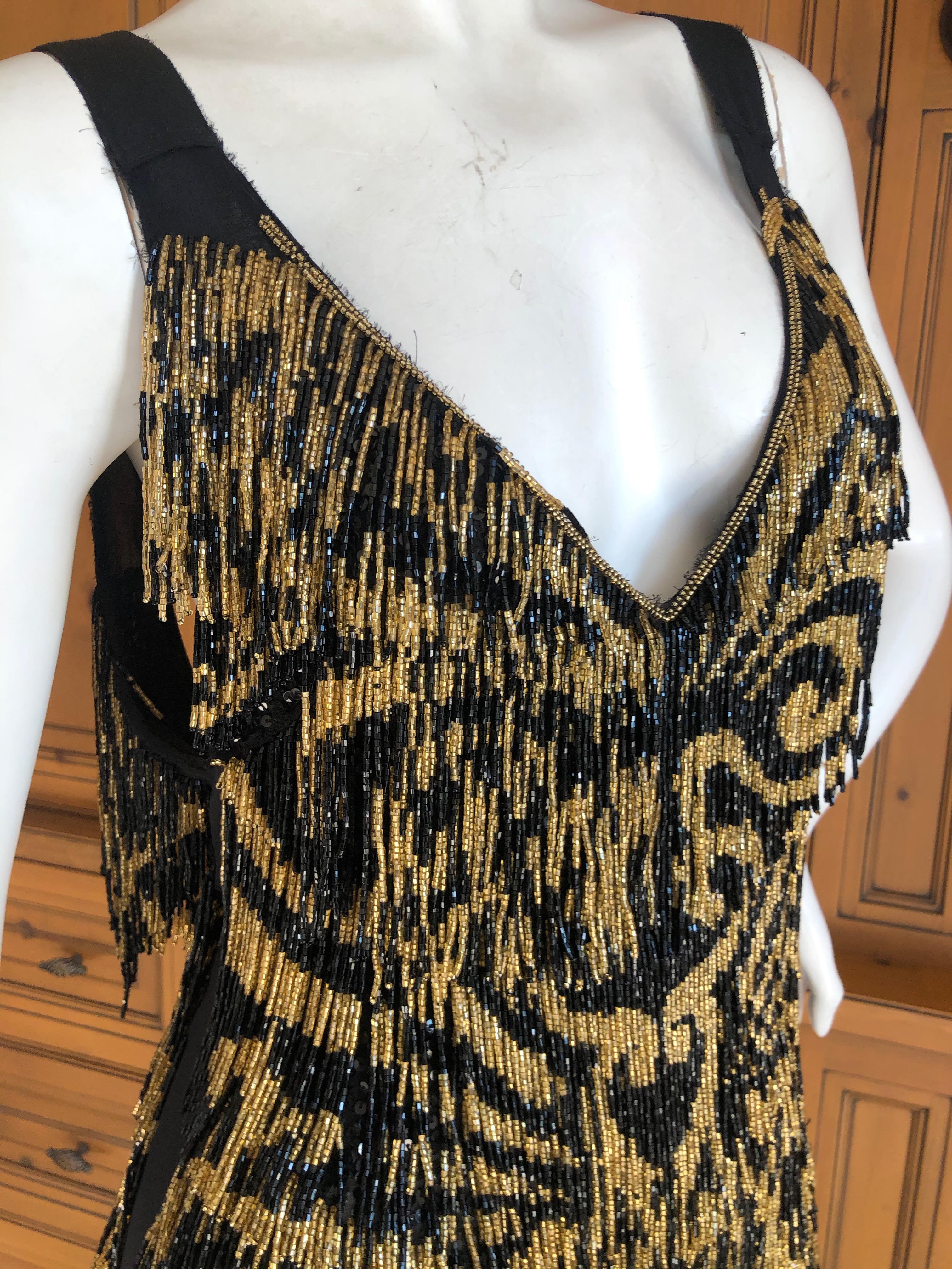 Emilio Pucci Flapper Style Black & Gold Glass Bead Fringed Mini Dress New / Tags In New Condition For Sale In Cloverdale, CA