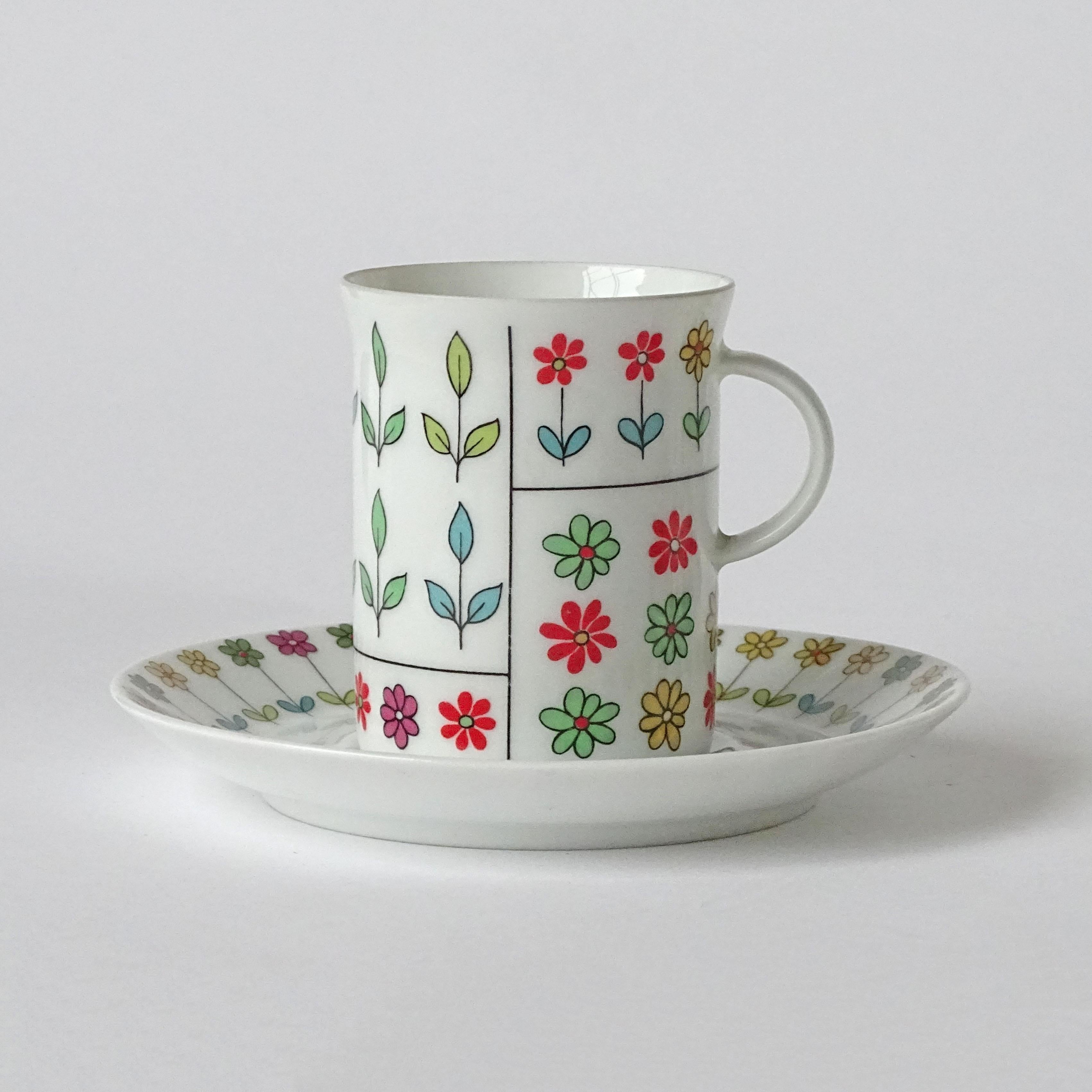Juego de ocho tazas de café Emilio Pucci Floral Piemonte para Rosenthal, años 60 Moderno de mediados de siglo