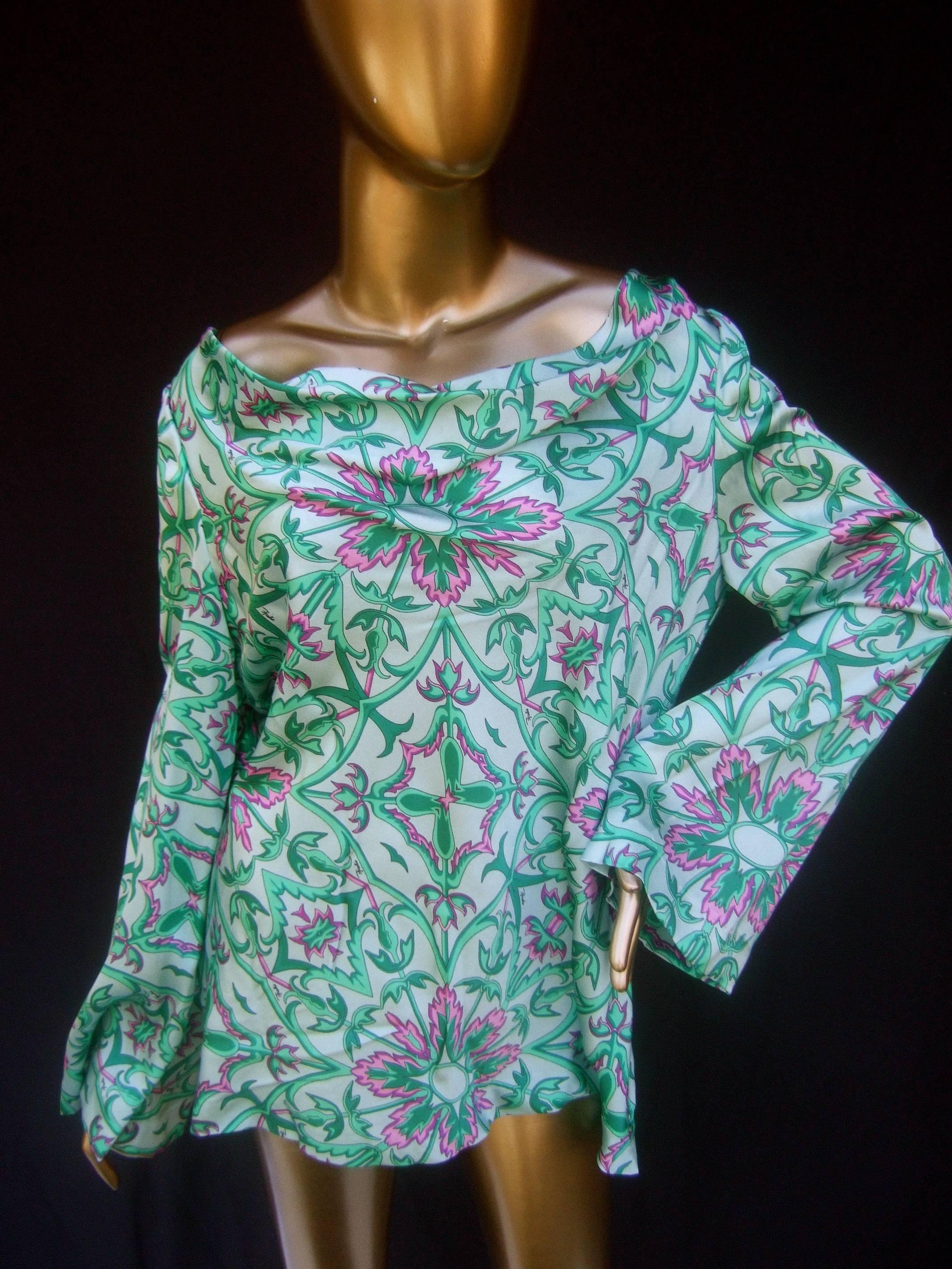 Emilio Pucci Floral Print Tunic Style Blouse, circa 1970s 7