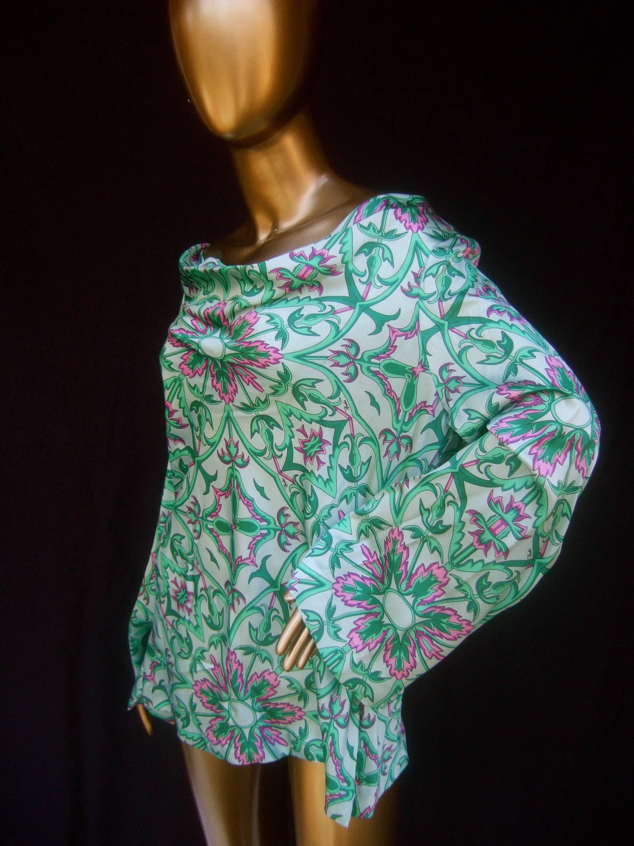 Emilio Pucci Floral Print Tunic Style Blouse, circa 1970s In Good Condition In University City, MO