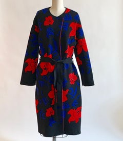 Emilio Pucci Floral Rib Knit Sweater Coat in Black, Blue and Red