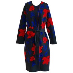 Emilio Pucci Floral Rib Knit Sweater Coat in Black, Blue and Red