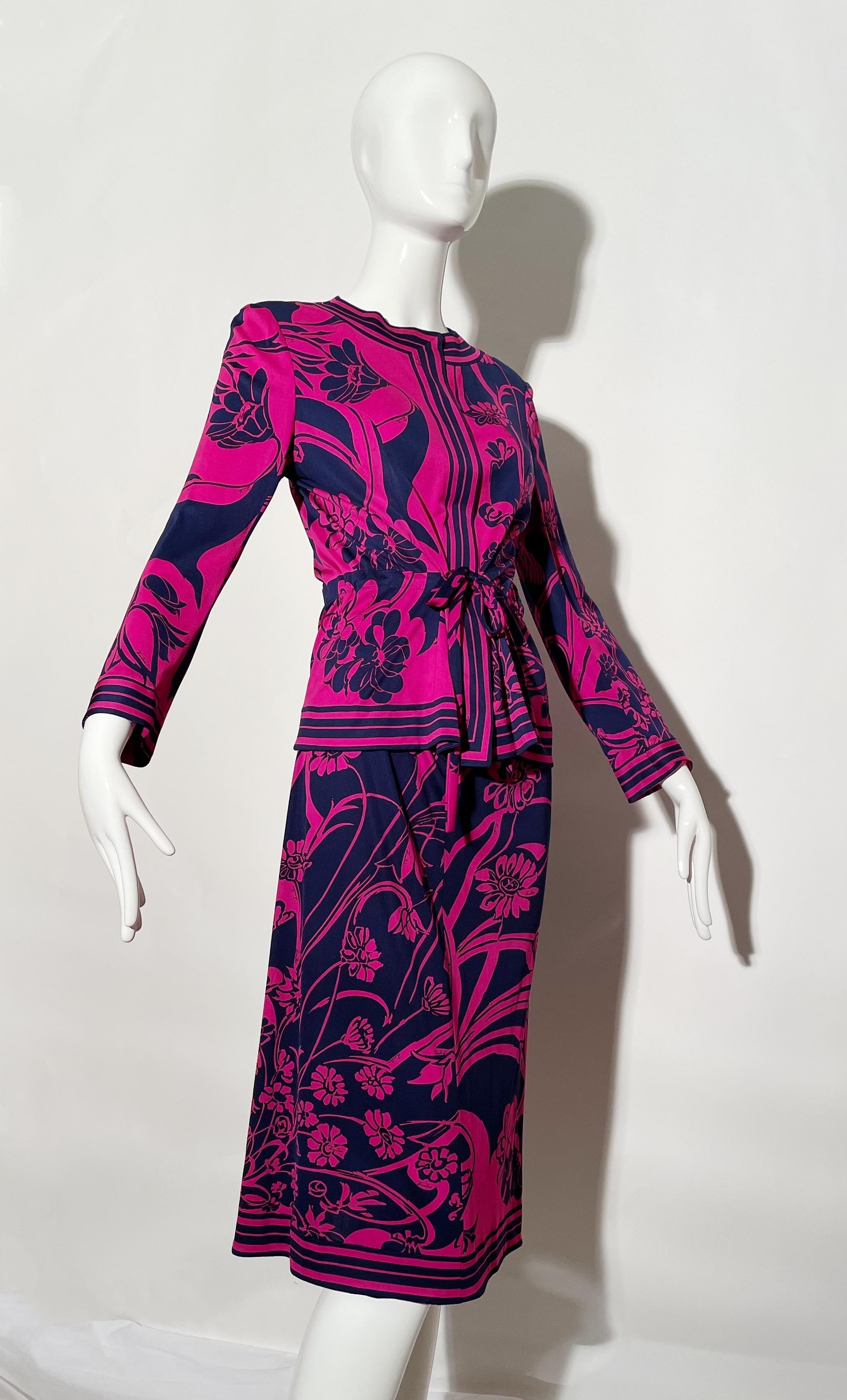 Emilio Pucci Floral Skirt and Blouse Set In Good Condition For Sale In Los Angeles, CA