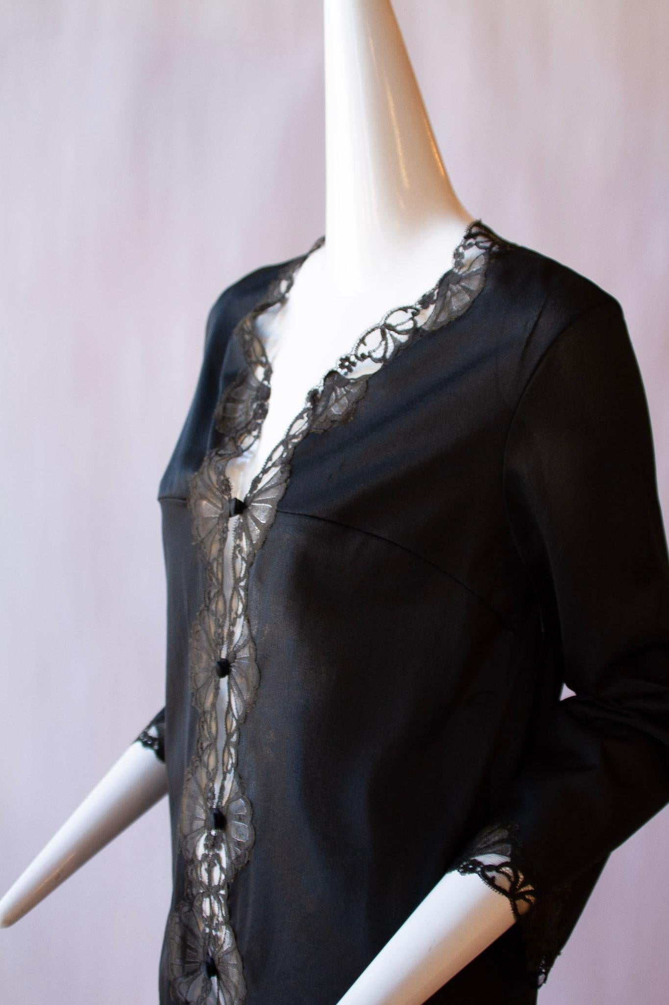 Women's EMILIO PUCCI for Formfit Rogers, Mid-Length Black Silk Button Robe, circa 1960