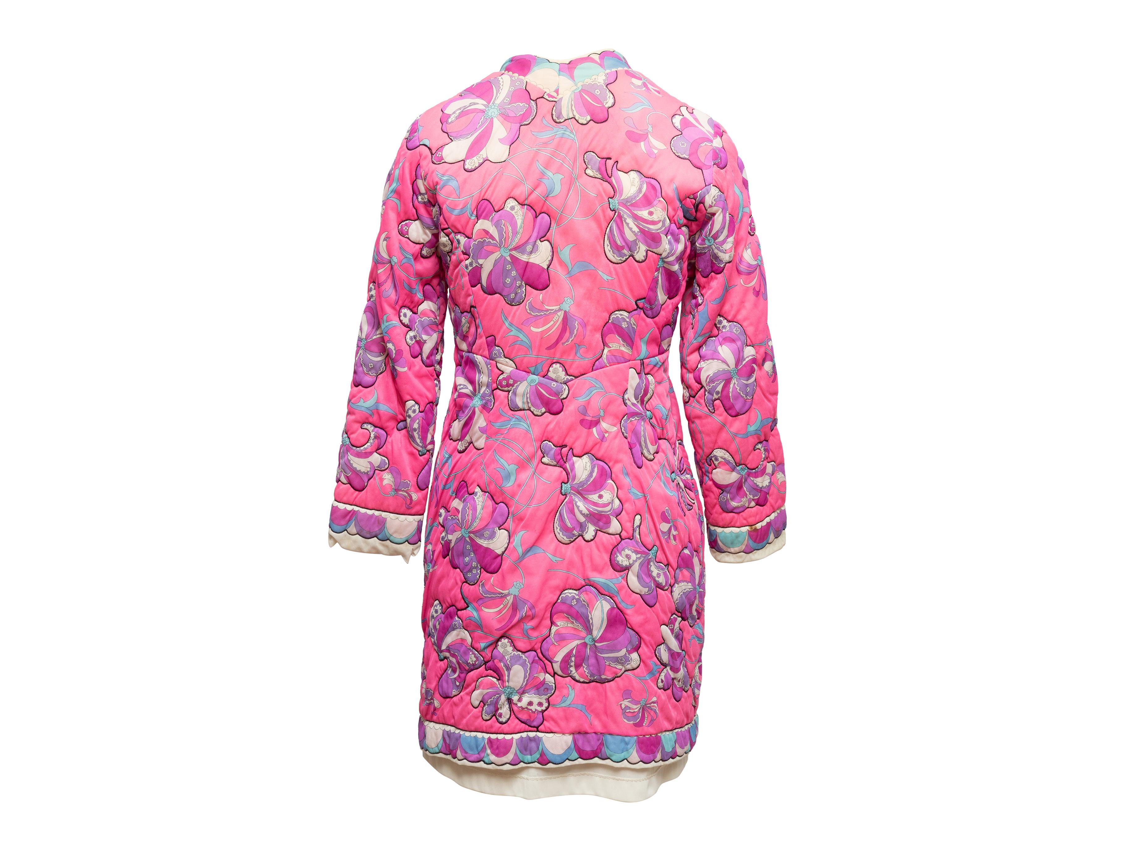 Emilio Pucci for Formfit Rogers Vintage Pink & Multicolor Floral Print House Coa In Good Condition In New York, NY