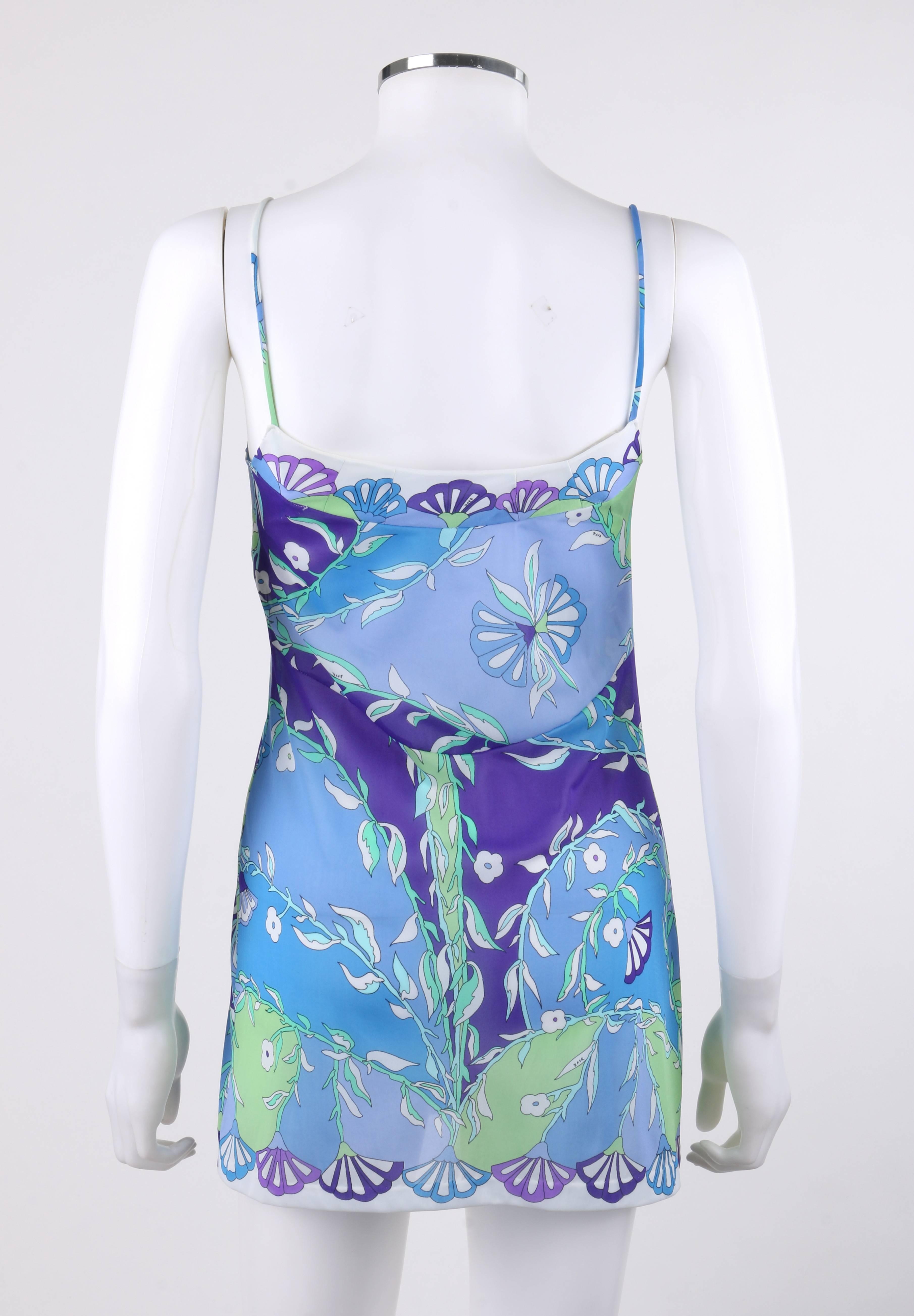 EMILIO PUCCI Formfit Rogers c.1960's 2 Pc Blue Floral Print Shirt Slip Dress Set 2