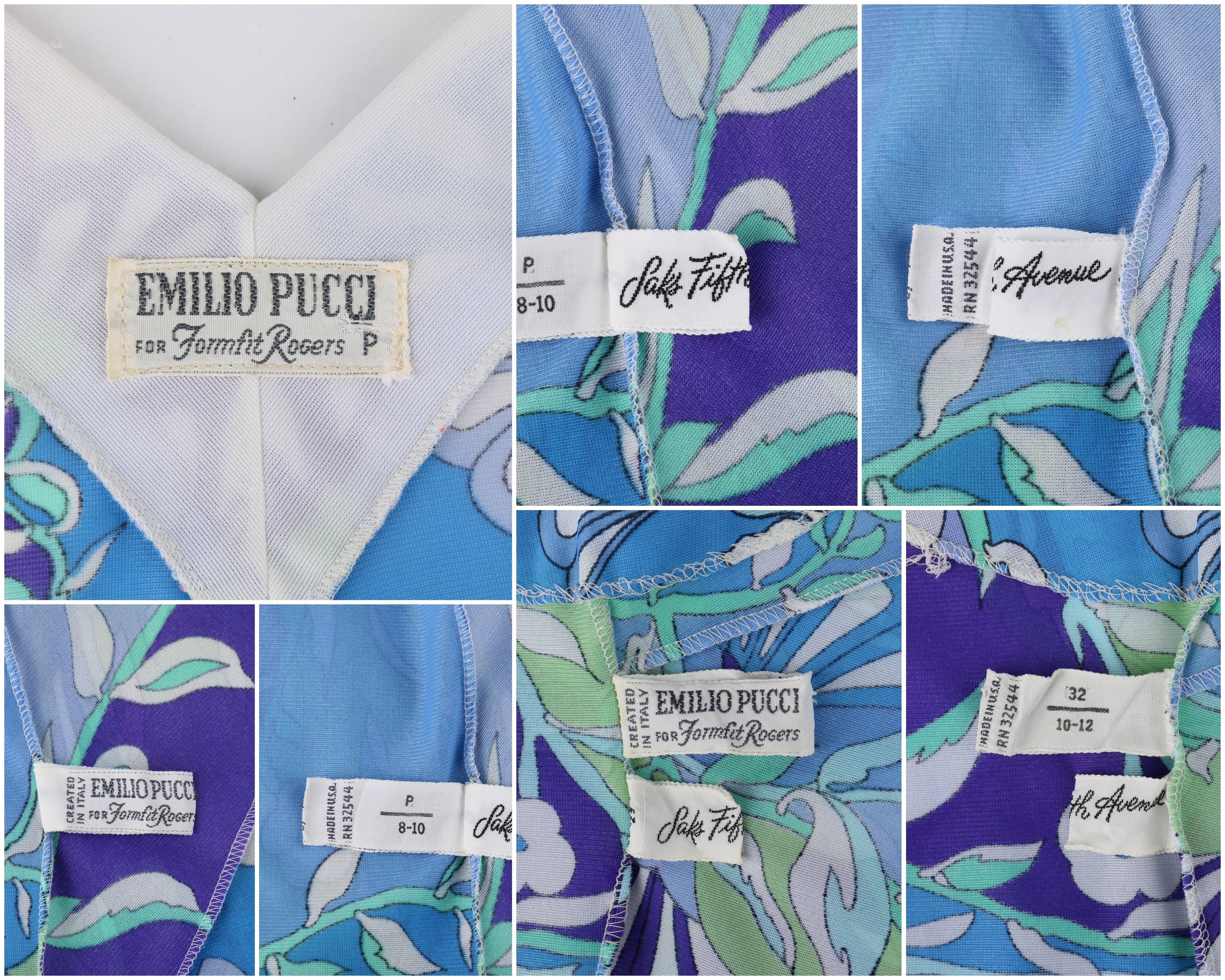 EMILIO PUCCI Formfit Rogers c.1960's 2 Pc Blue Floral Print Shirt Slip Dress Set 3