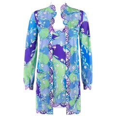 Vintage EMILIO PUCCI Formfit Rogers c.1960's 2 Pc Blue Floral Print Shirt Slip Dress Set