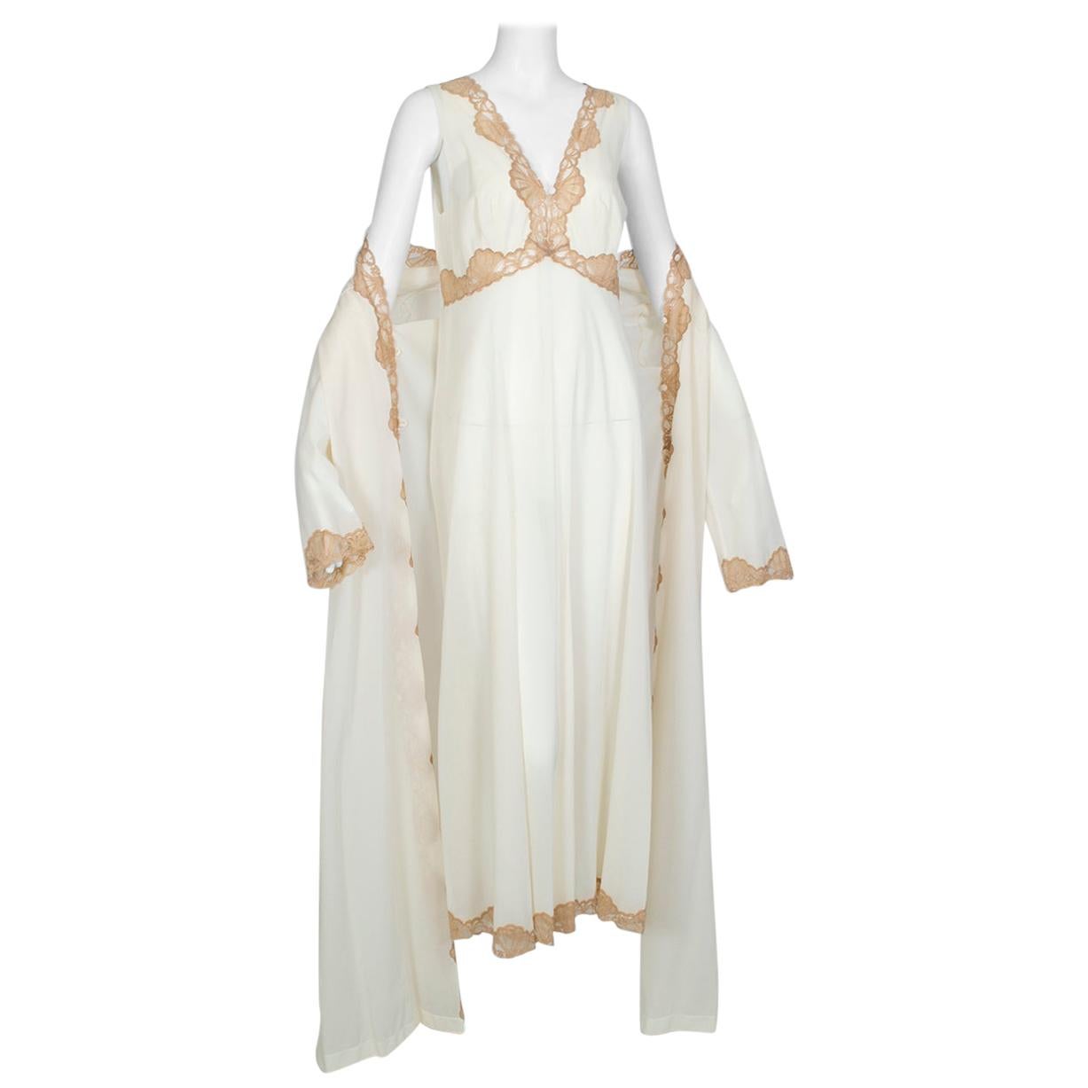 Emilio Pucci Formfit Rogers Ivory Bridal Peignoir Gown and Robe Set – M, 1960s