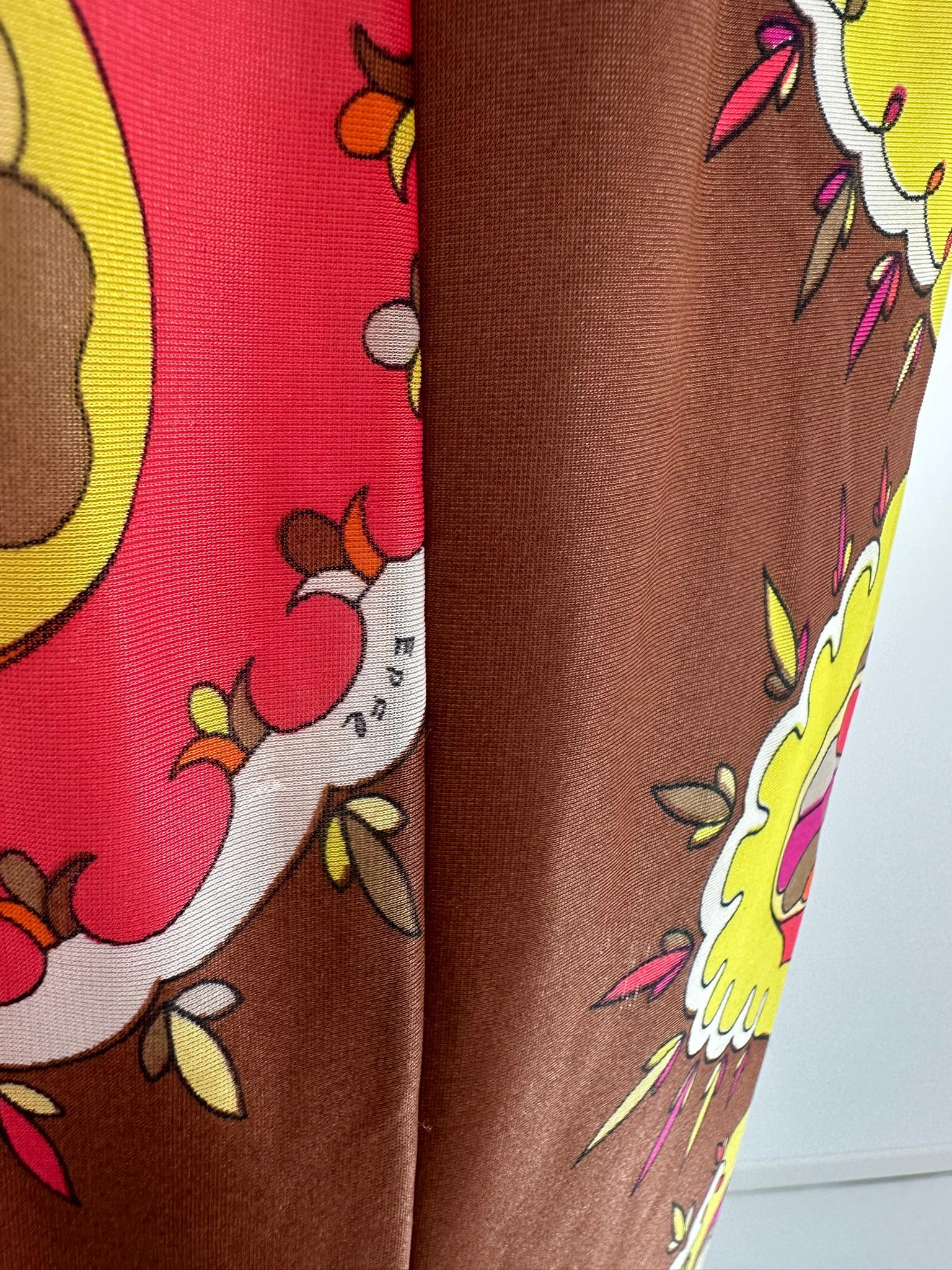 Emilio Pucci Formfit Rogers Yellow Pink Sleeveless Side Vent Maxi Dress 1970s M en vente 11