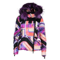 Emilio Pucci Fox Fur Trimmed Printed Quilted Shell Down Jacket It 44 Uk 12