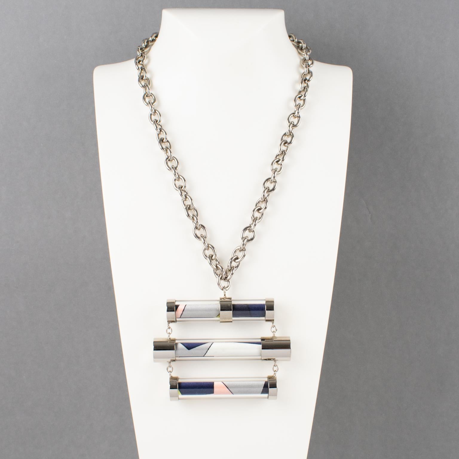 Emilio Pucci Futuristische abstrakte Choker-Halskette aus Metall und Seide (Modernistisch) im Angebot
