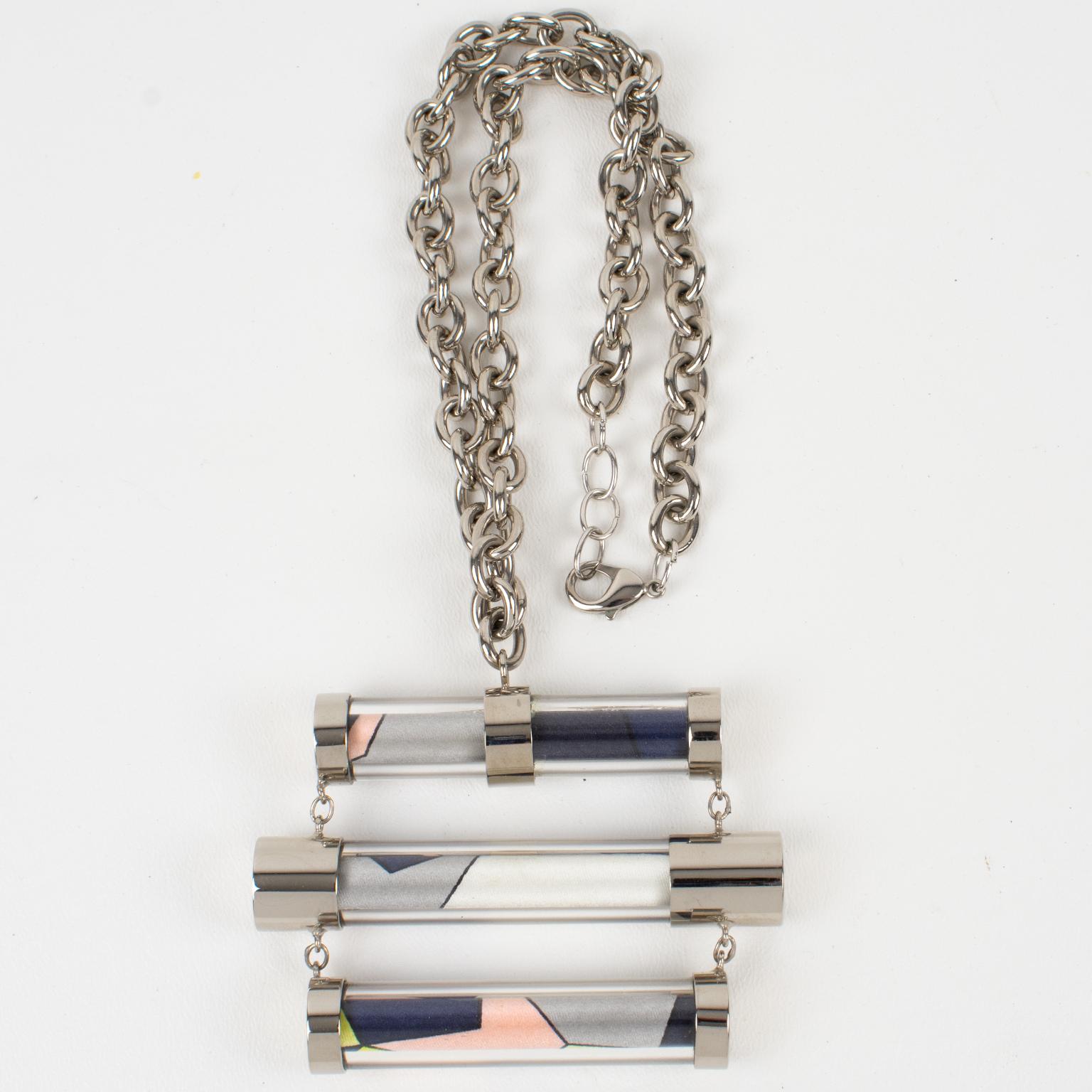Emilio Pucci Futuristische abstrakte Choker-Halskette aus Metall und Seide im Angebot 4