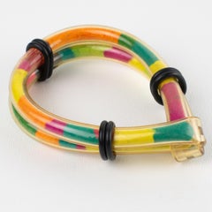 Emilio Pucci Futuristic Multicolor Fabric and Rubber Bracelet Bangle