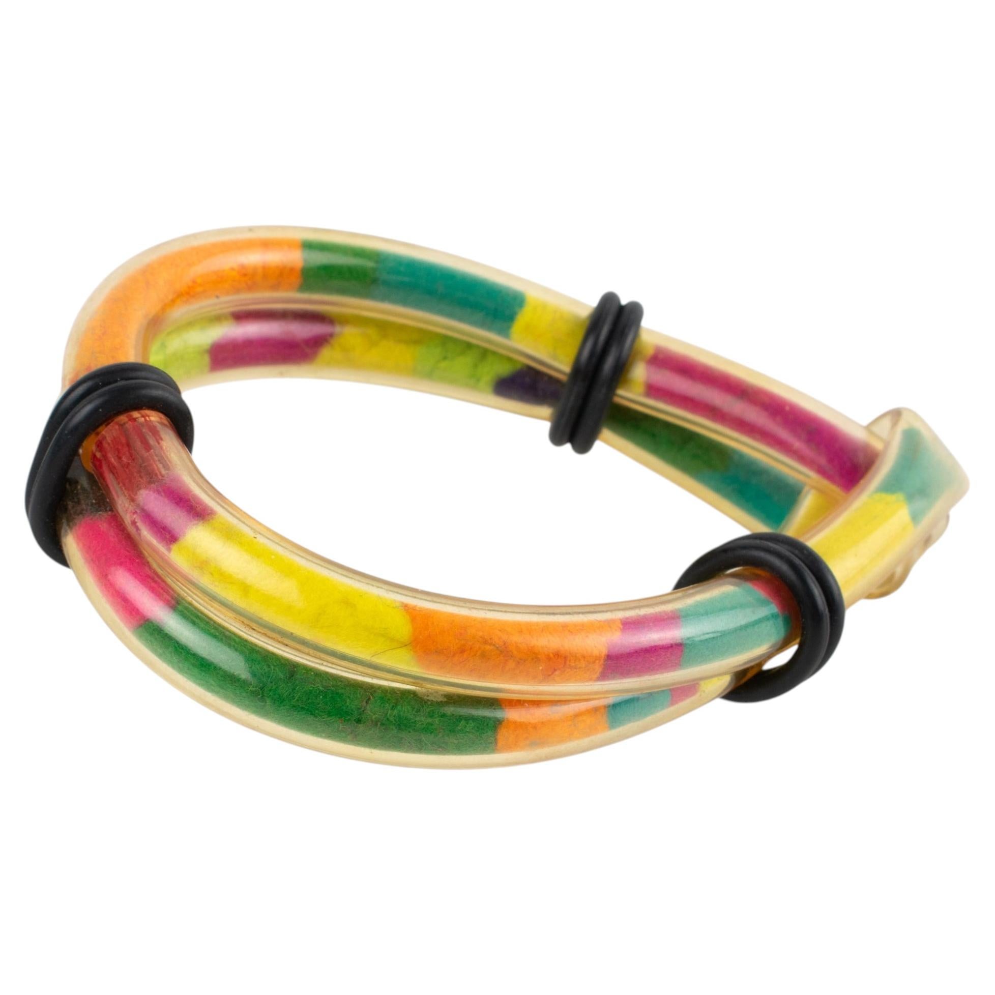 Emilio Pucci Futuristic Multicolor Fabric and Rubber Bracelet Bangle