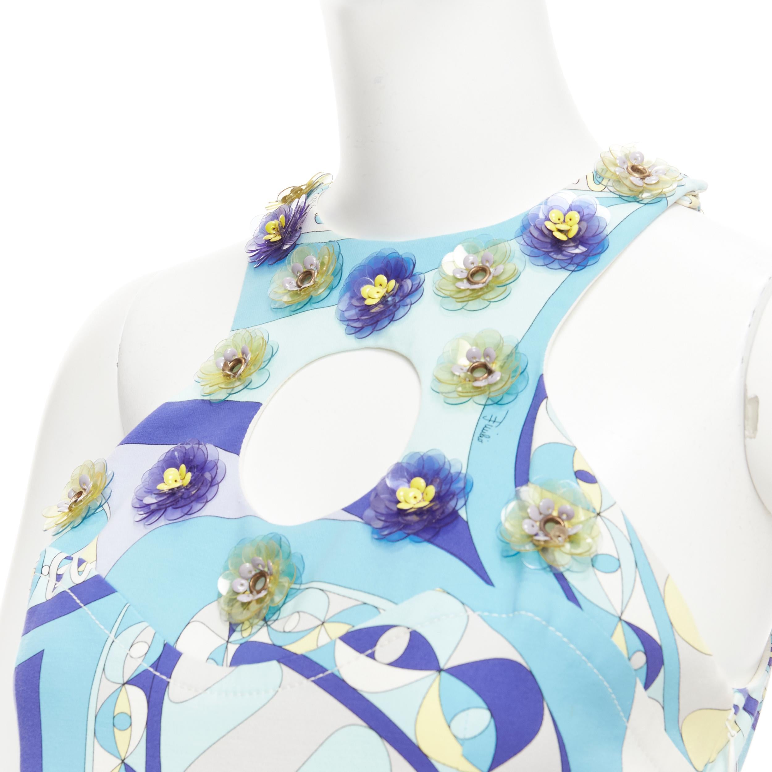 EMILIO PUCCI blue geometric floral print cut out flower applique halter mini dress
Reference: CC/A00401
Brand: Emilio Pucci
Material: Fabric
Color: Blue, Multicolour
Pattern: Abstract
Closure: Zip
Lining: White Fabric
Extra Details: Side zip