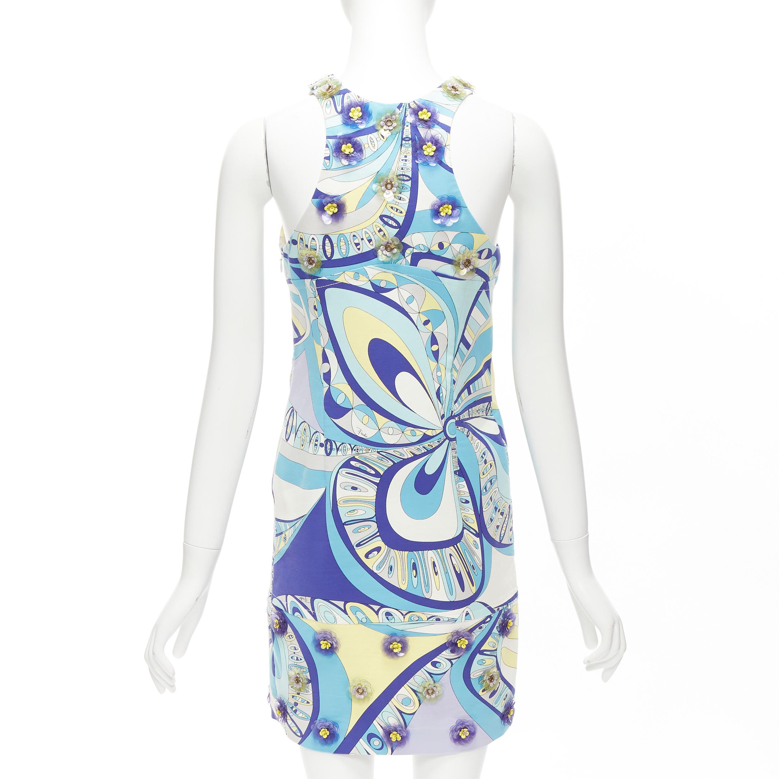 Women's EMILIO PUCCI geometric floral print cut out flower applique halter mini dress