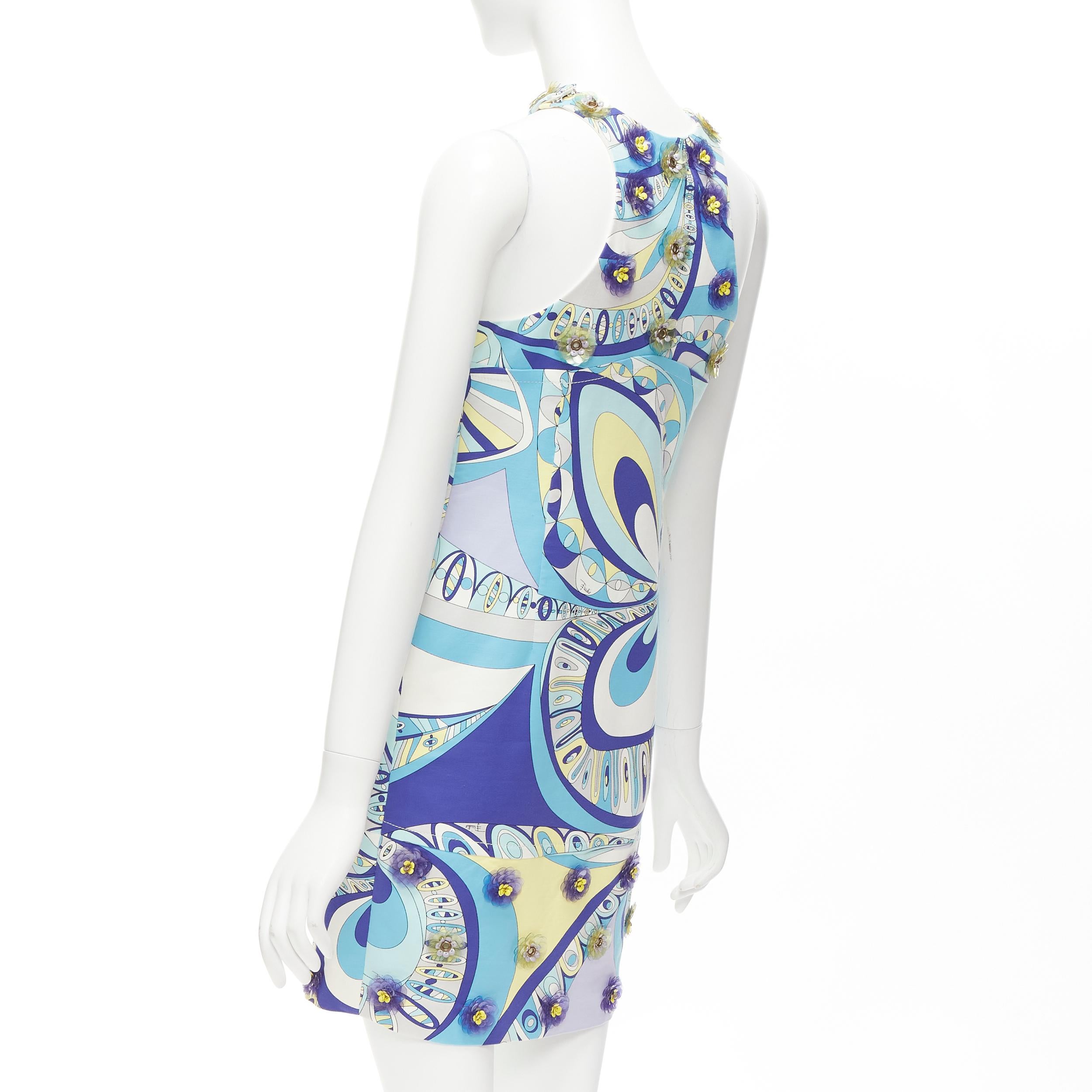 EMILIO PUCCI geometric floral print cut out flower applique halter mini dress 1
