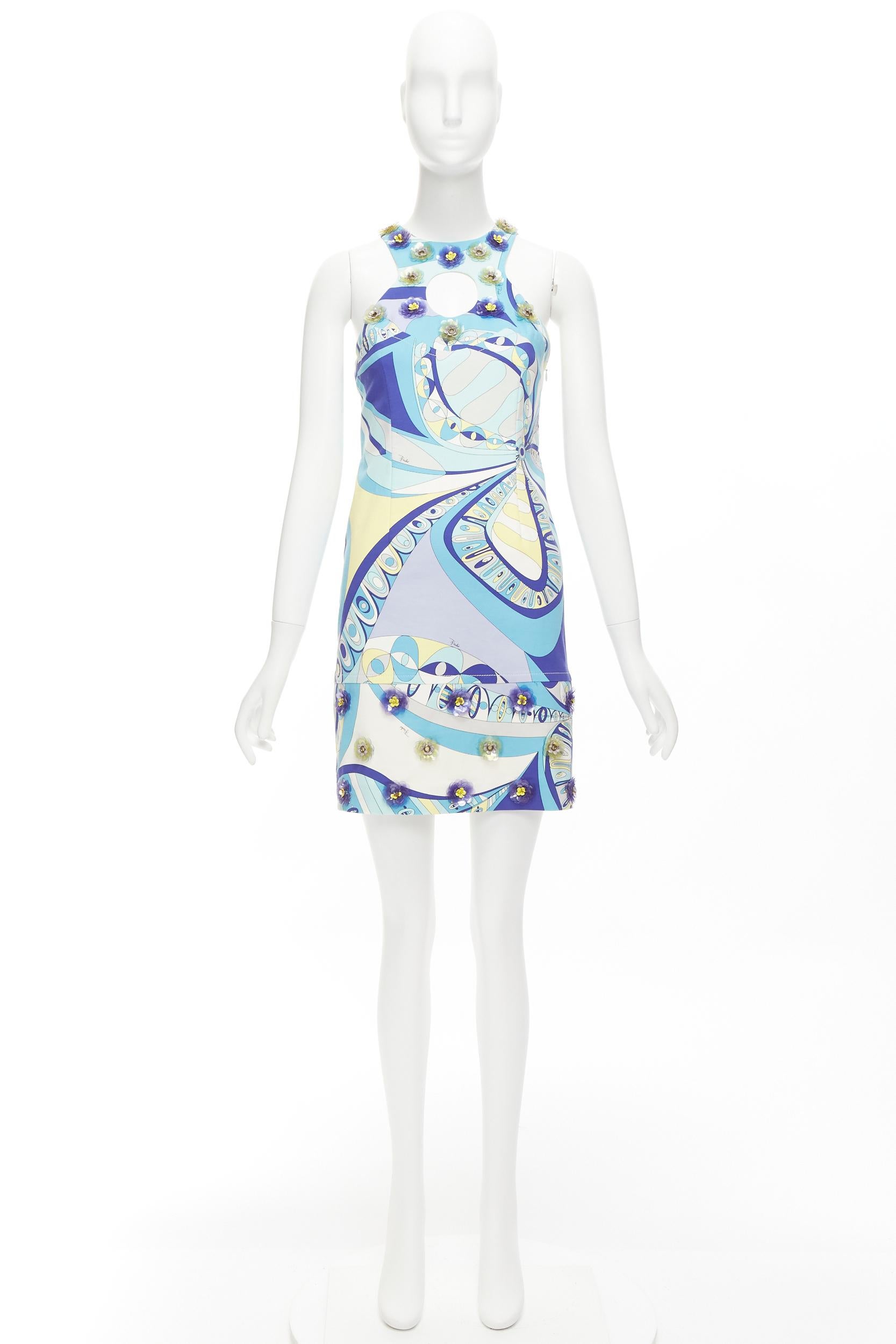 EMILIO PUCCI geometric floral print cut out flower applique halter mini dress For Sale 5