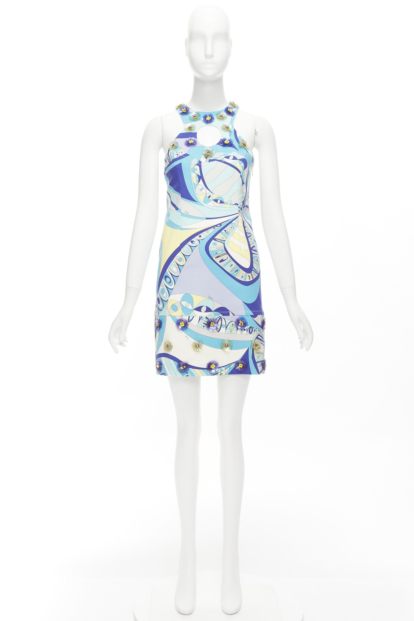 EMILIO PUCCI geometric floral print cut out flower applique halter mini dress 4