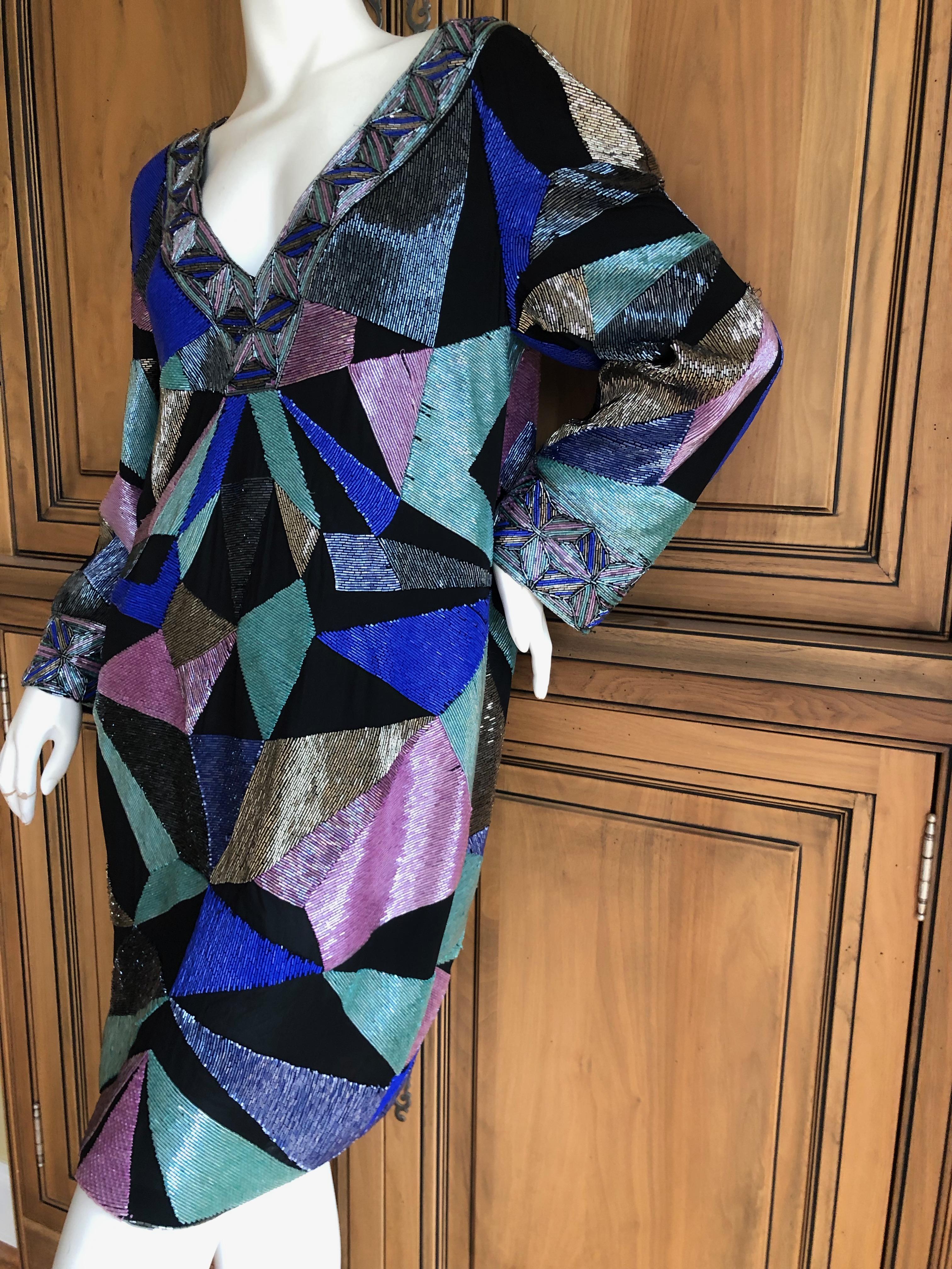 Purple Emilio Pucci Geometric Glass Bugle Bead Embellished Cocktail Dress NWT $7260 42 For Sale