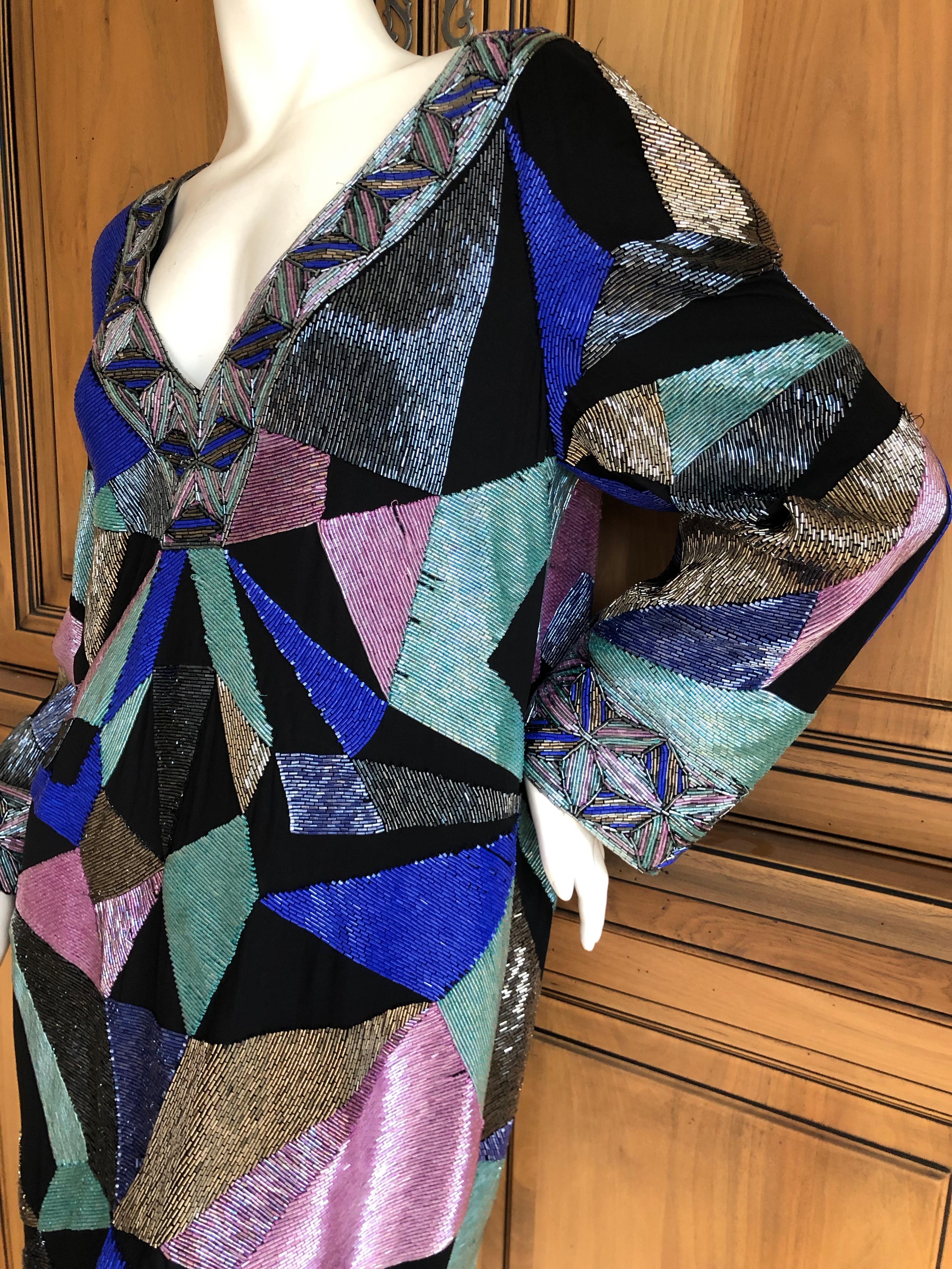 Emilio Pucci Geometric Glass Bugle Bead Embellished Cocktail Dress NWT $7260 42 In New Condition For Sale In Cloverdale, CA