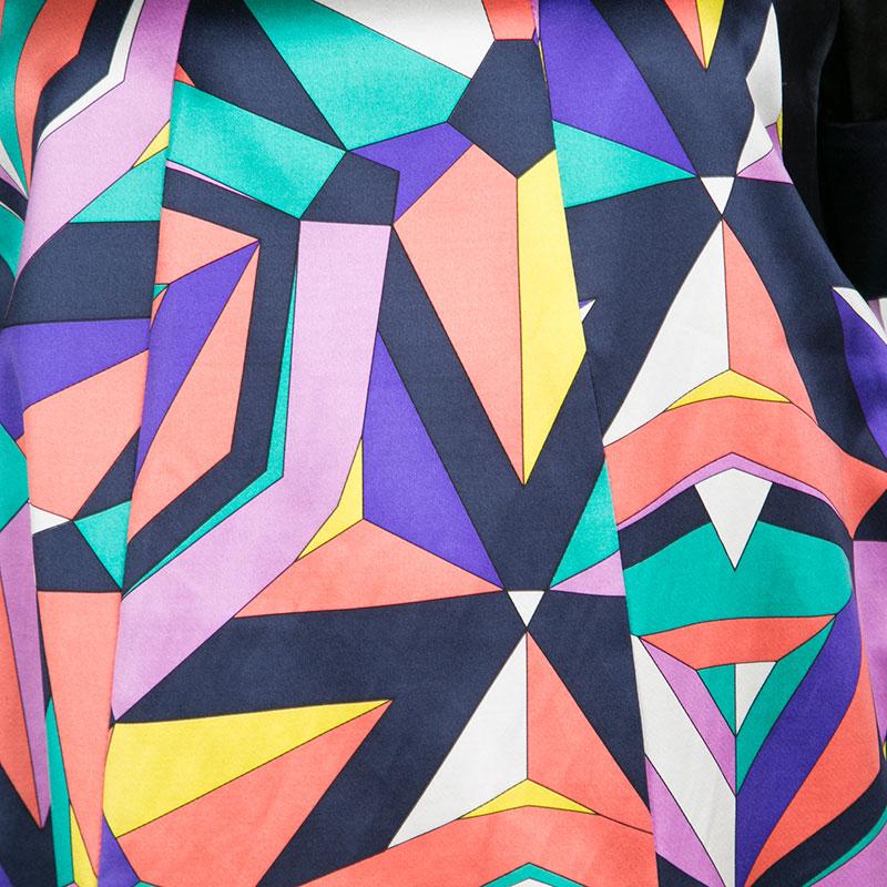 Emilio Pucci Geometric Printed Satin Pocket Detail Shift Dress S In Good Condition In Dubai, Al Qouz 2