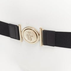 EMILIO PUCCI gold crest logo buckle black fabric stretch skinny belt IT38 XS