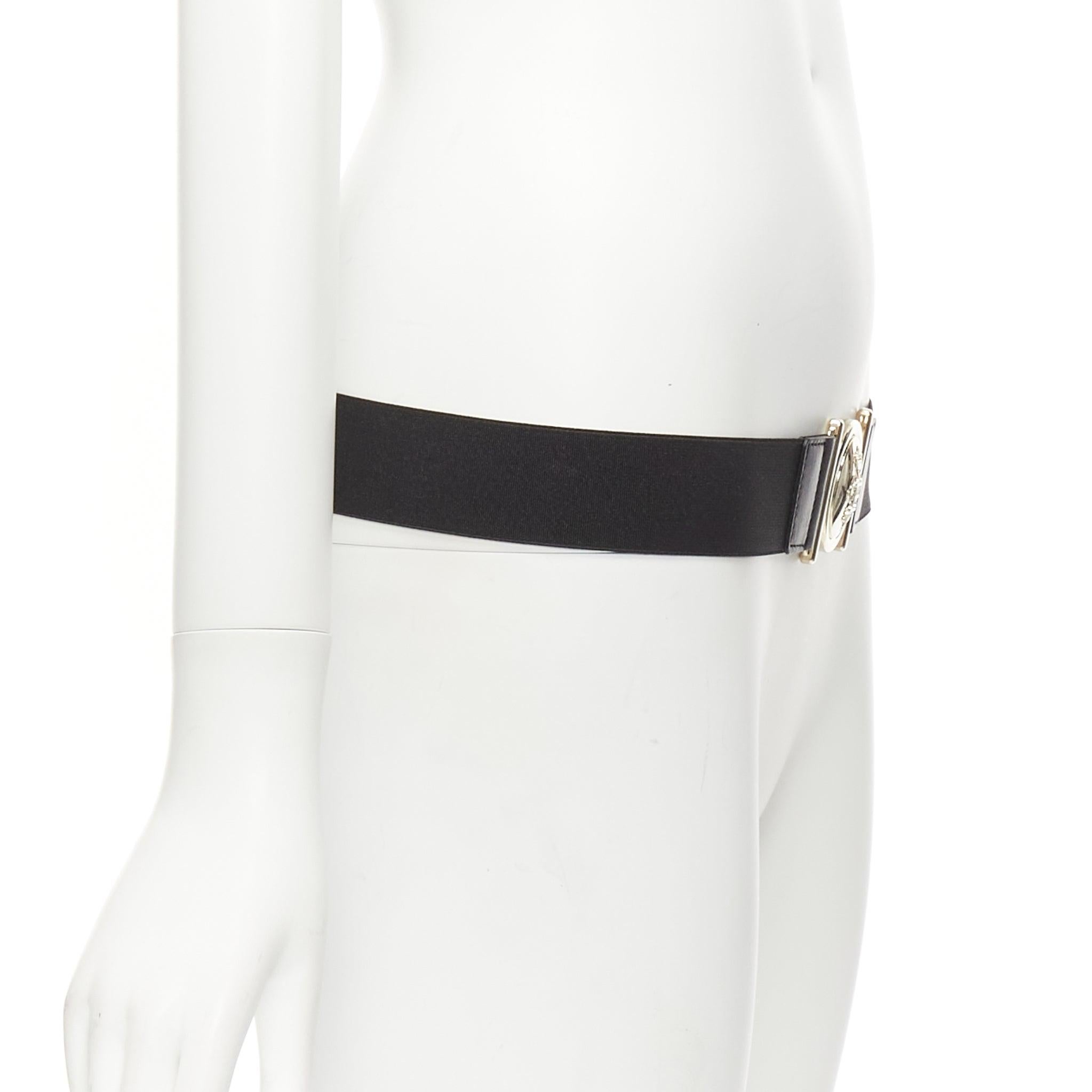 Women's EMILIO PUCCI gold crest logo buckle black fabric stretch skinny belt IT38 XS For Sale