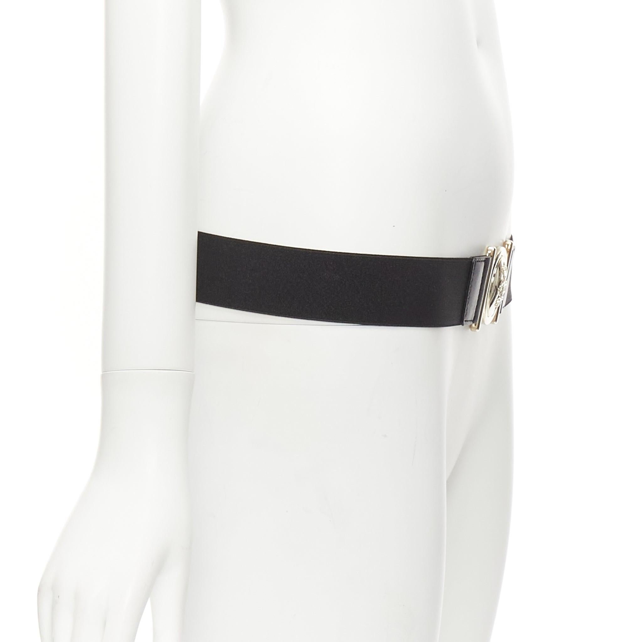 EMILIO PUCCI gold crest logo buckle black fabric stretch skinny belt IT38 XS In Excellent Condition For Sale In Hong Kong, NT